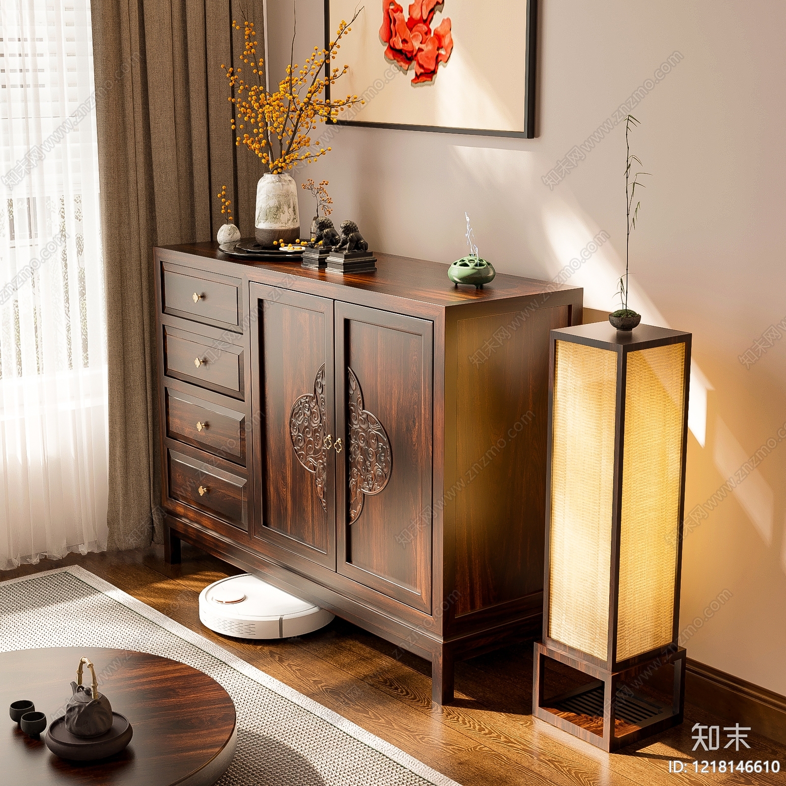新中式储物柜3D模型下载【ID:1218146610】