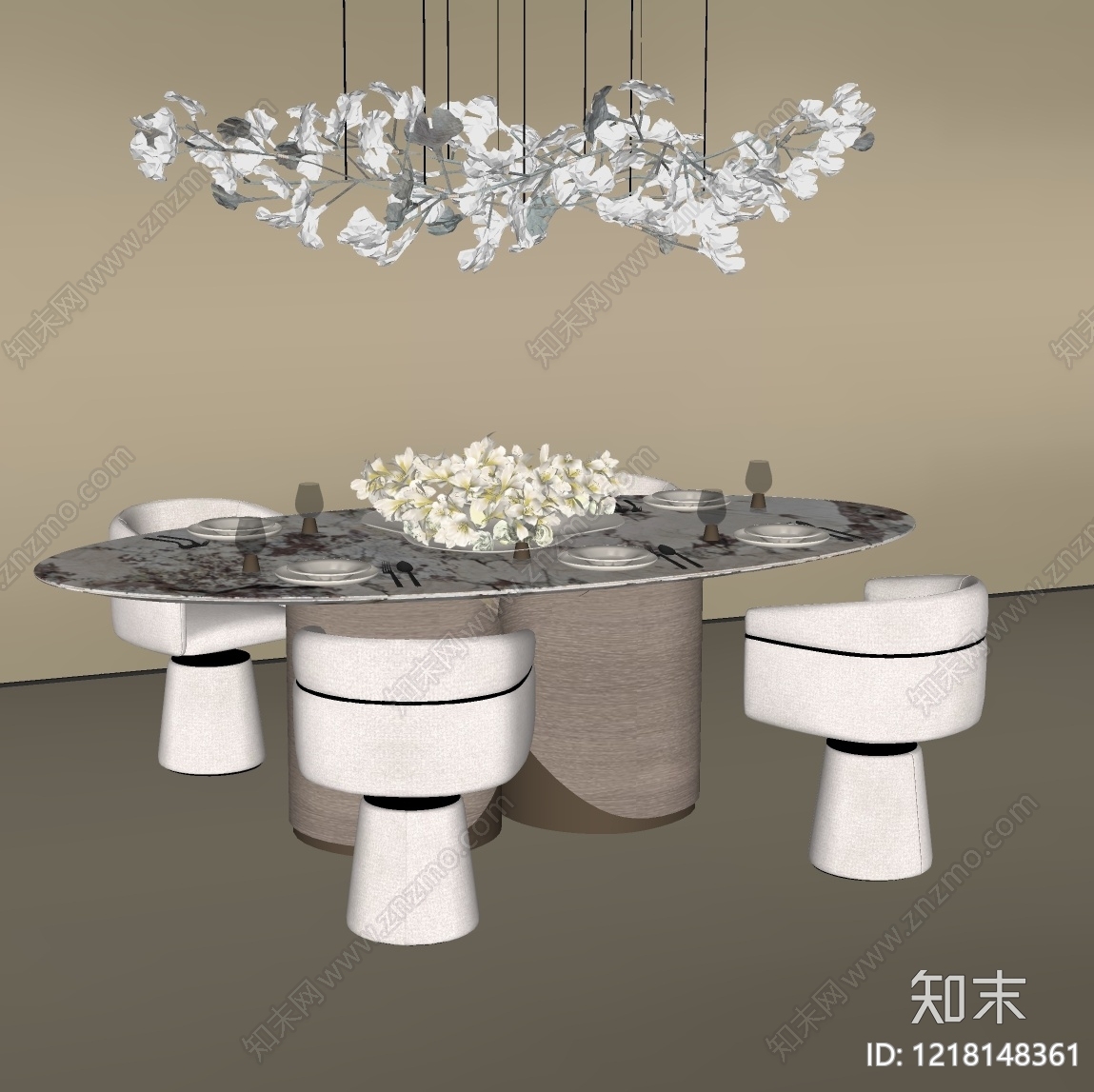 奶油风餐桌椅SU模型下载【ID:1218148361】