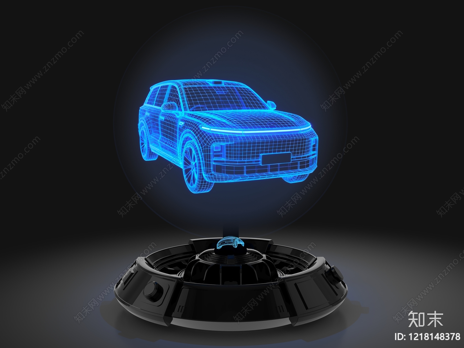 科技感未来主义全息投影台3D模型渲染效果图