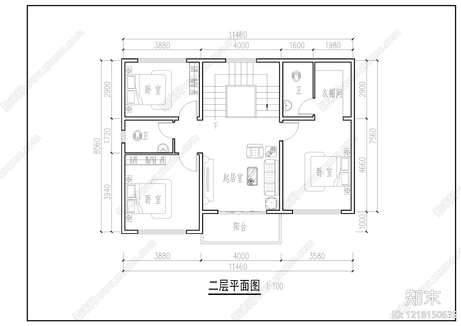别墅建筑cad施工图下载【ID:1218150635】