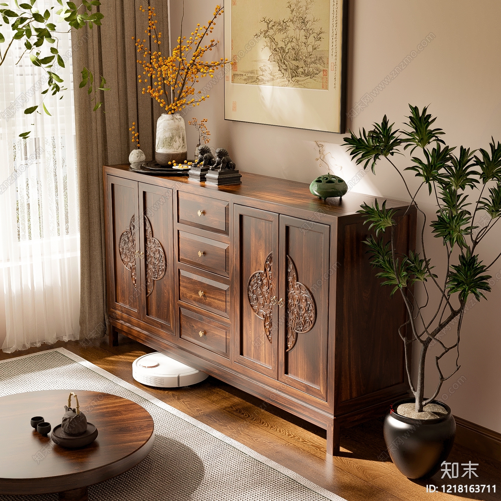 新中式餐边柜3D模型下载【ID:1218163711】