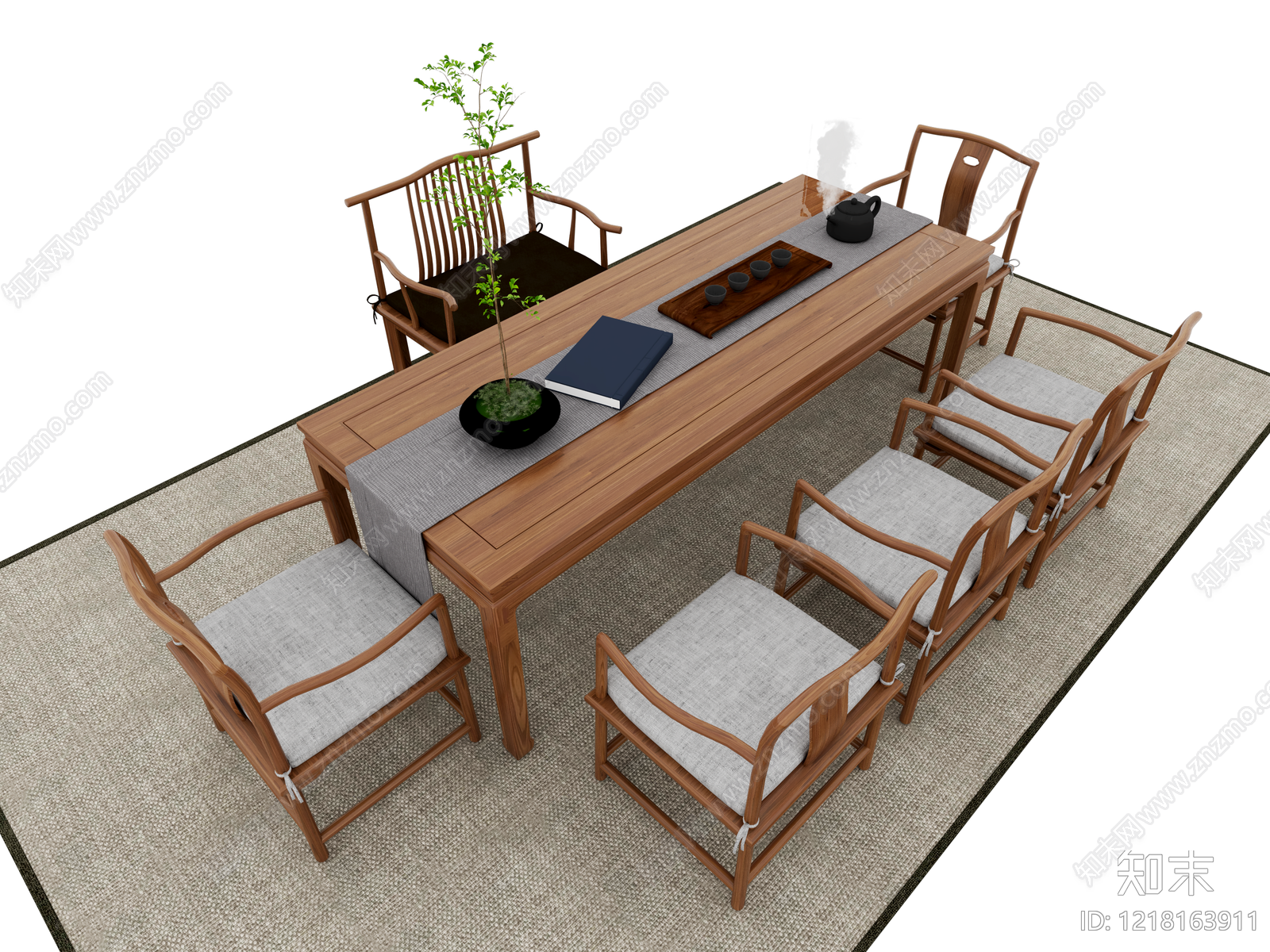 新中式茶桌椅SU模型下载【ID:1218163911】