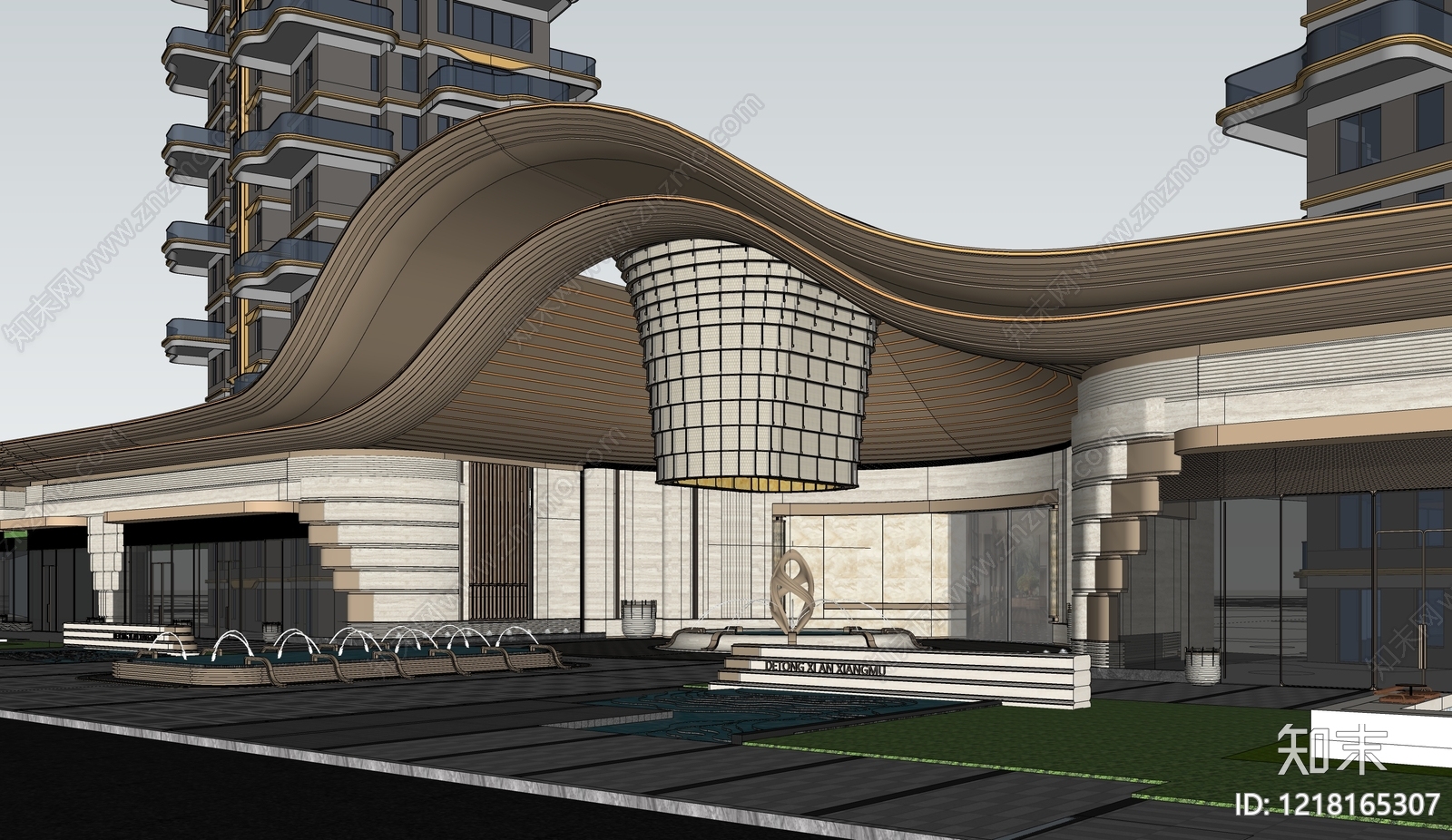 现代轻奢小区建筑SU模型下载【ID:1218165307】
