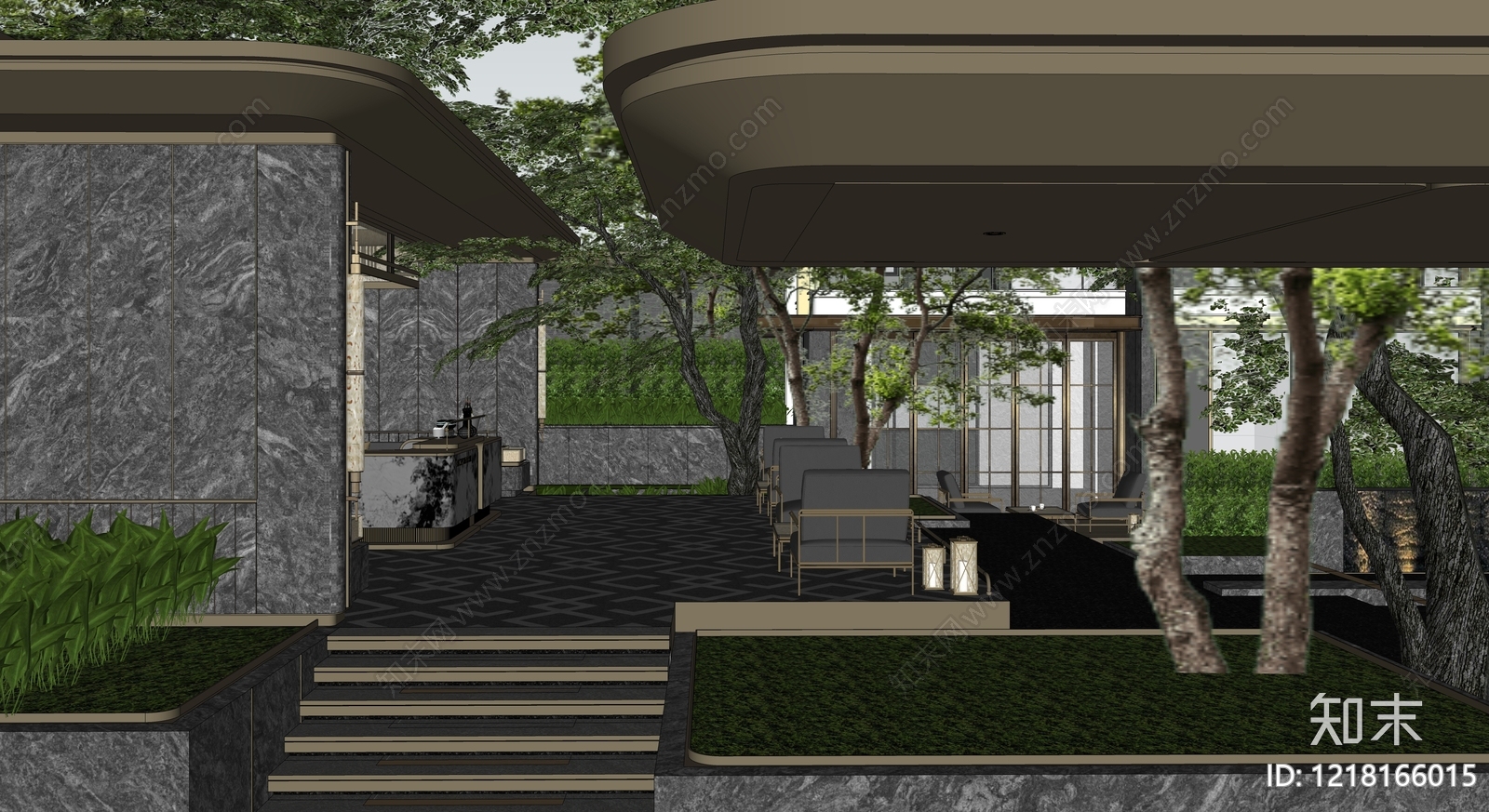 新中式高层住宅SU模型下载【ID:1218166015】