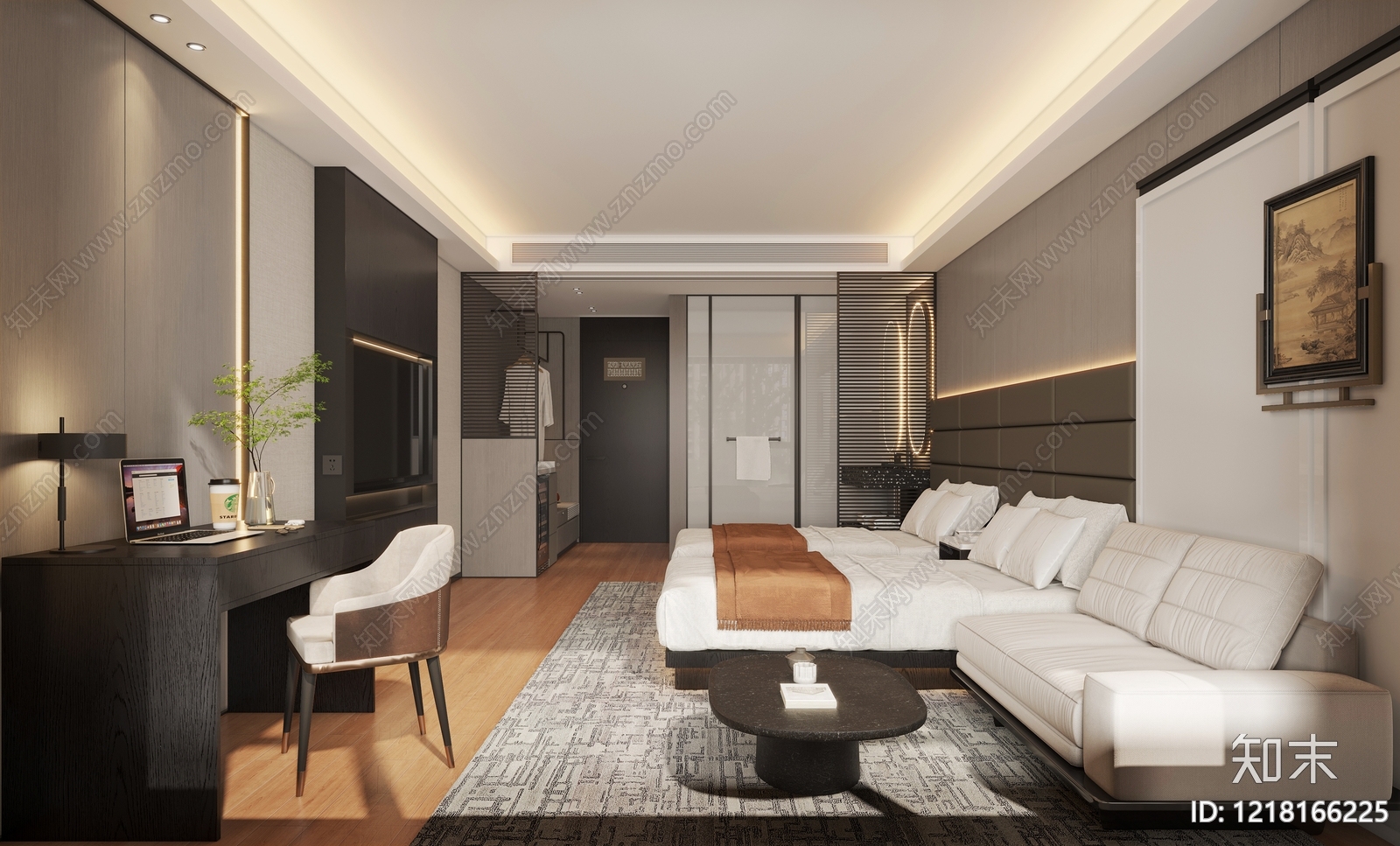 现代简约酒店客房3D模型下载【ID:1218166225】