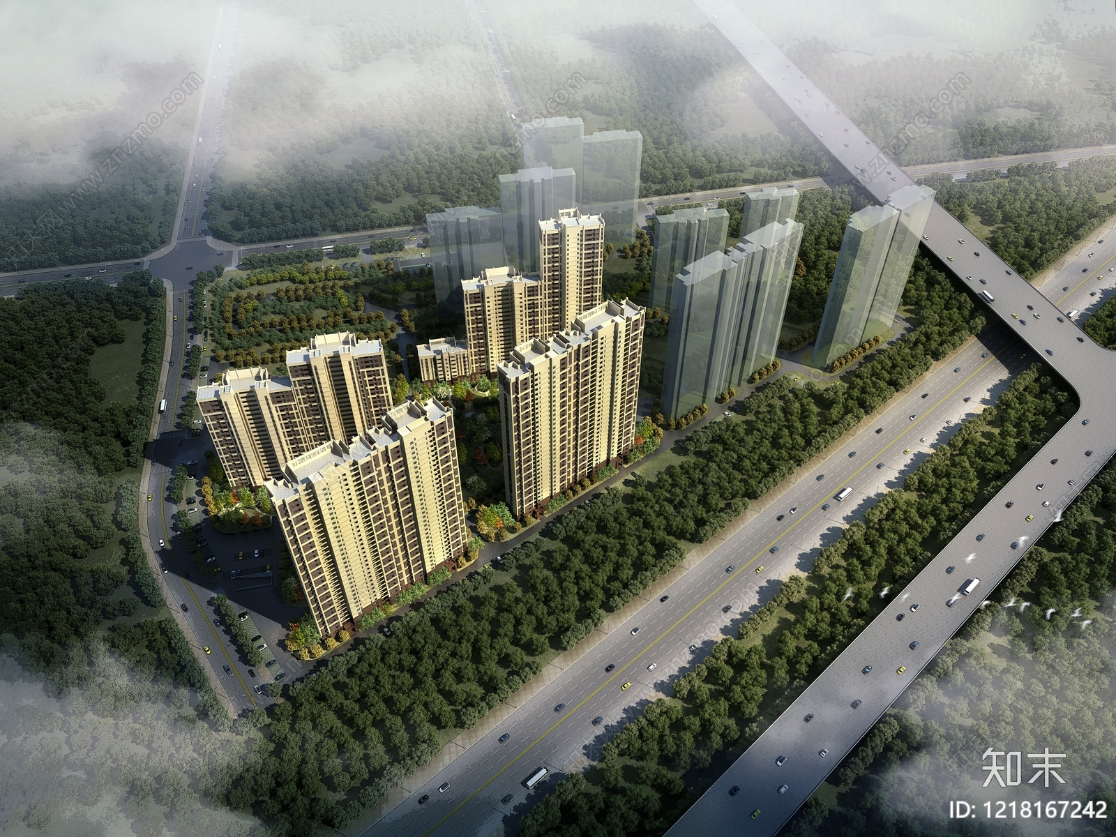 现代主义小高层住宅楼3D模型下载【ID:1218167242】
