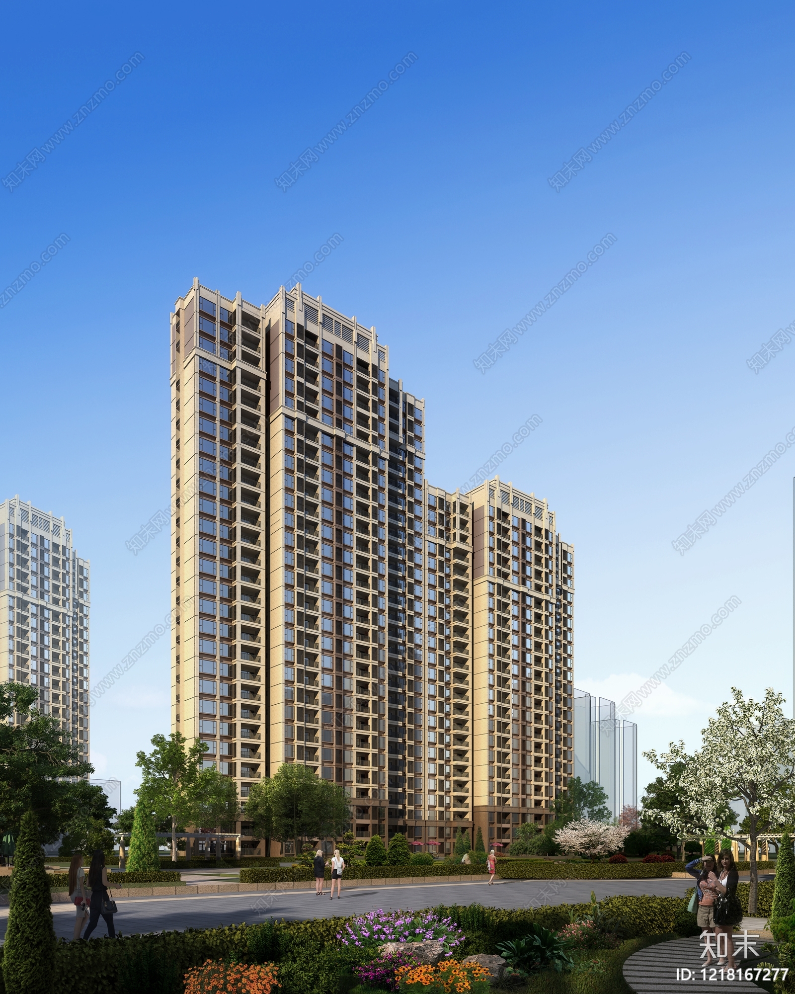 现代主义小高层住宅楼3D模型下载【ID:1218167277】
