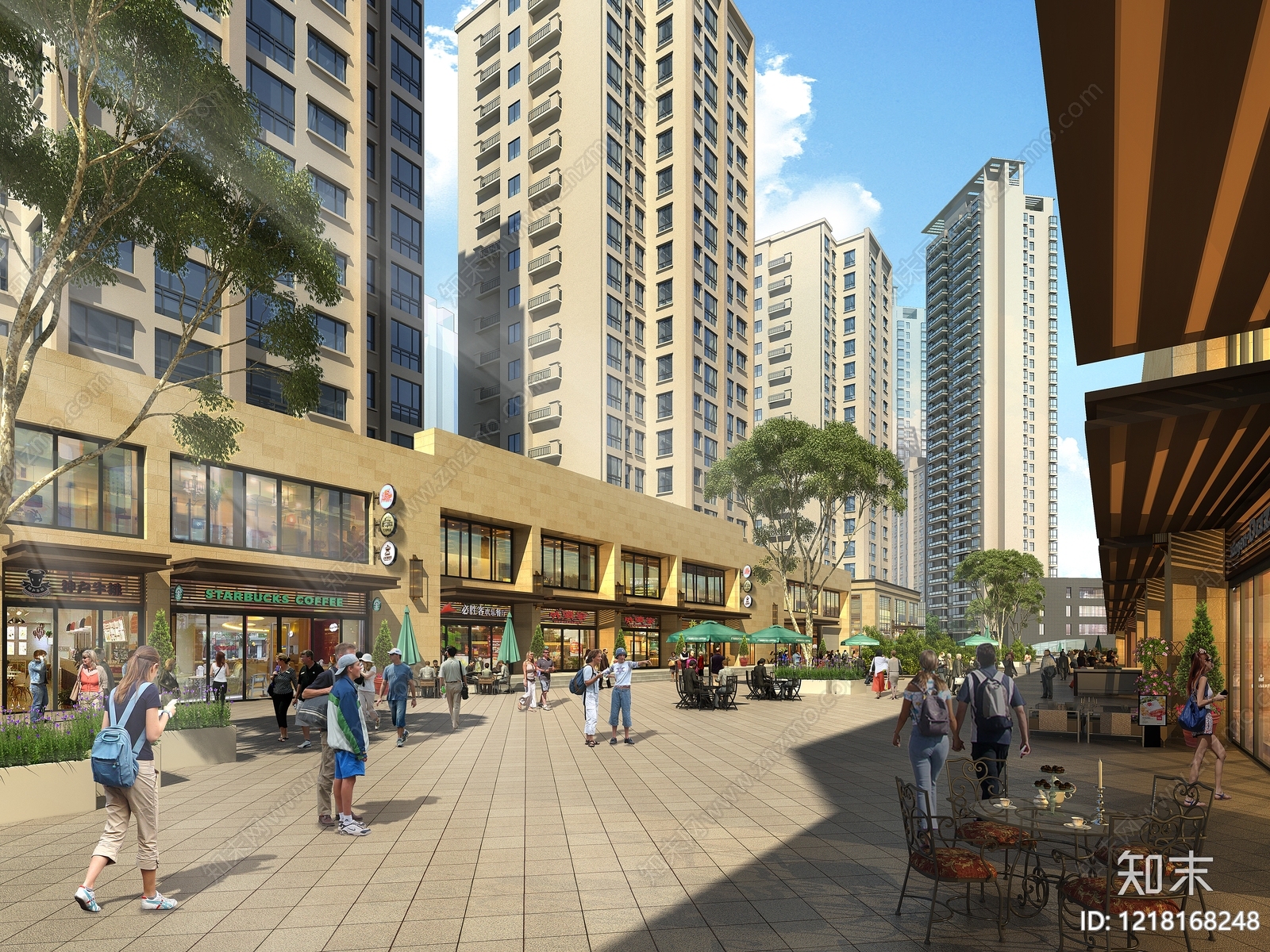 现代都市商业风格商业街3D模型下载【ID:1218168248】