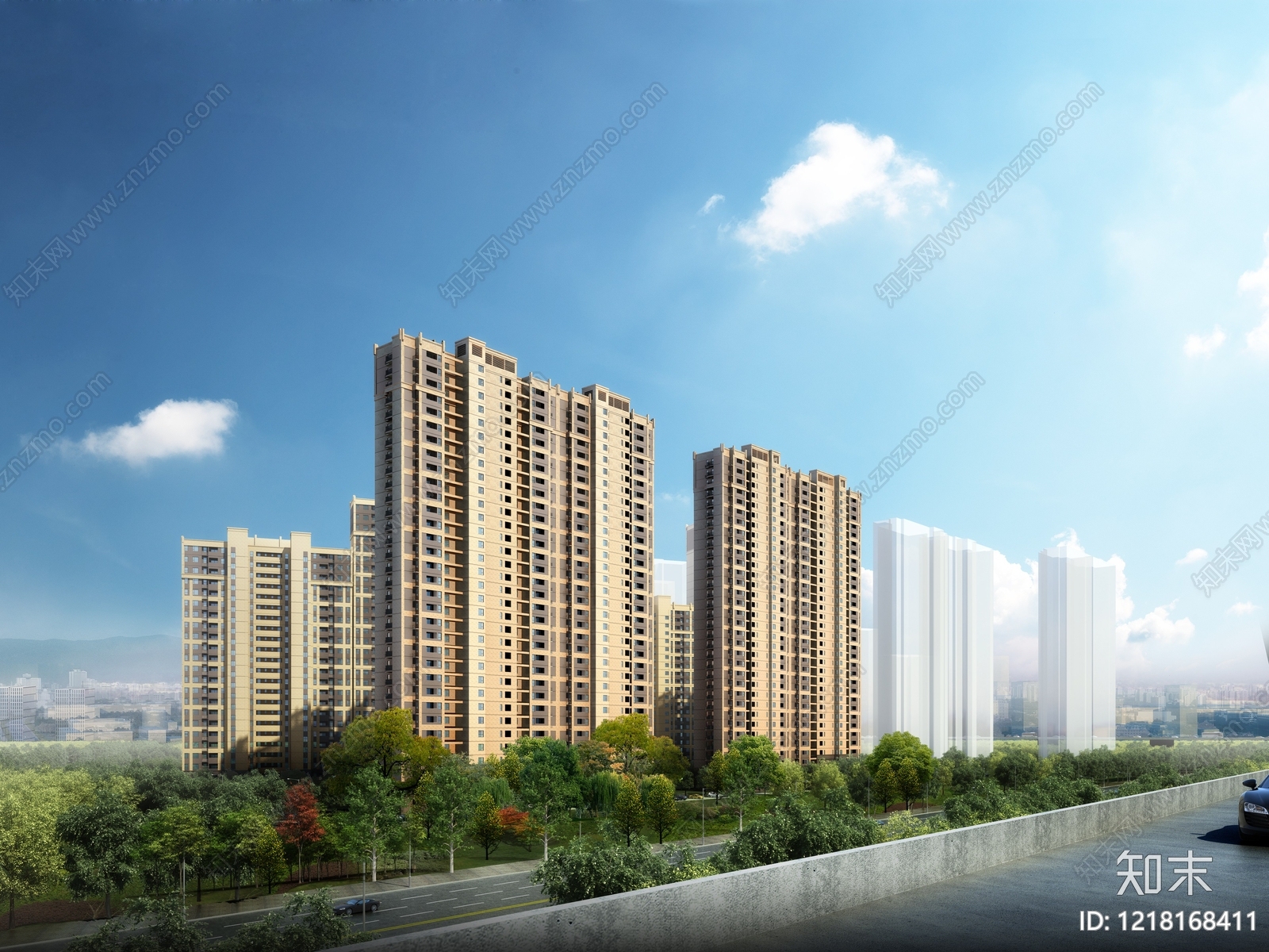 现代主义小高层住宅楼3D模型下载【ID:1218168411】