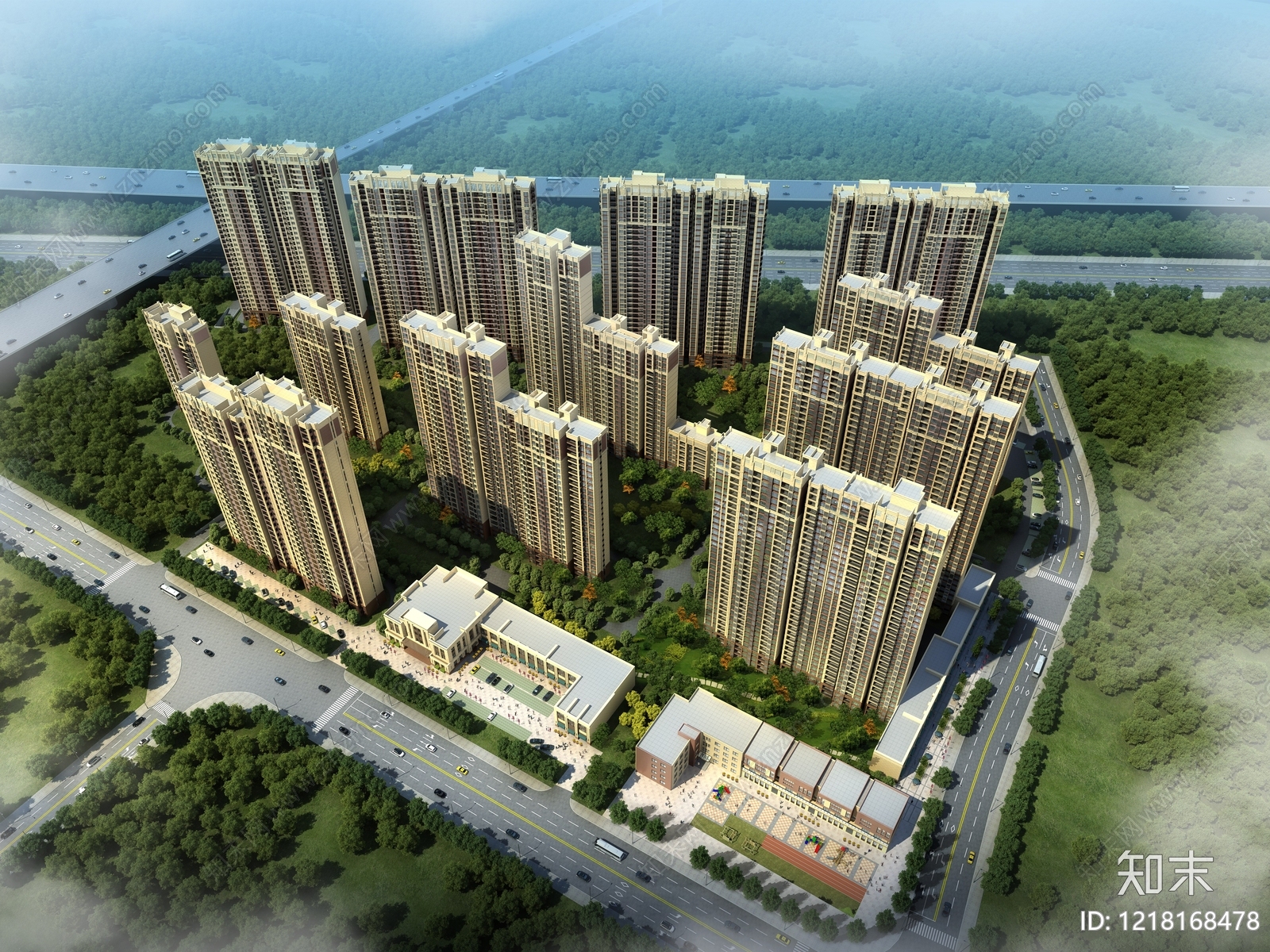现代主义小高层住宅楼3D模型下载【ID:1218168478】