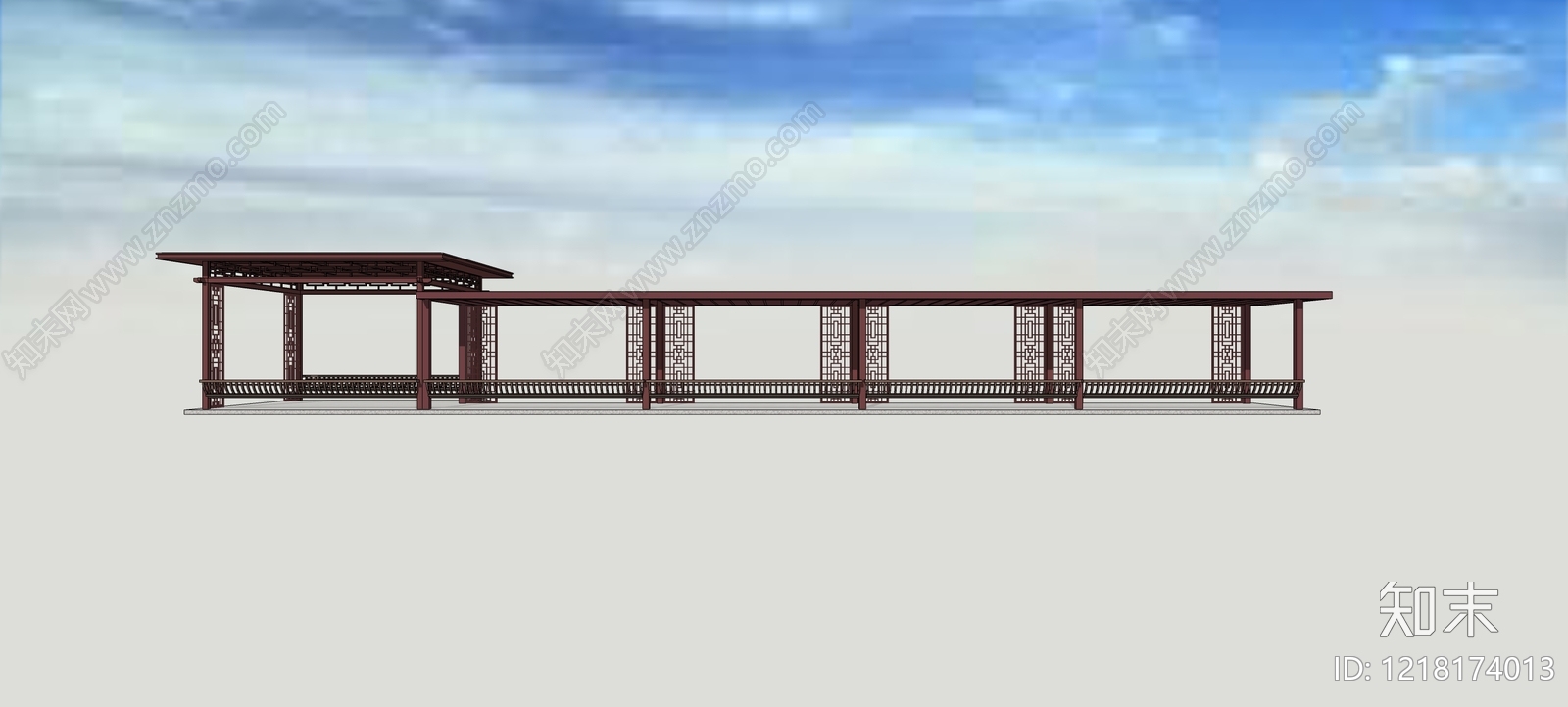 新中式廊架SU模型下载【ID:1218174013】