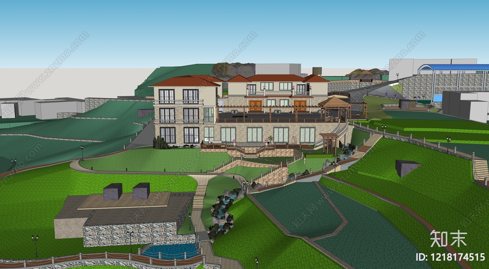 欧式别墅建筑SU模型下载【ID:1218174515】