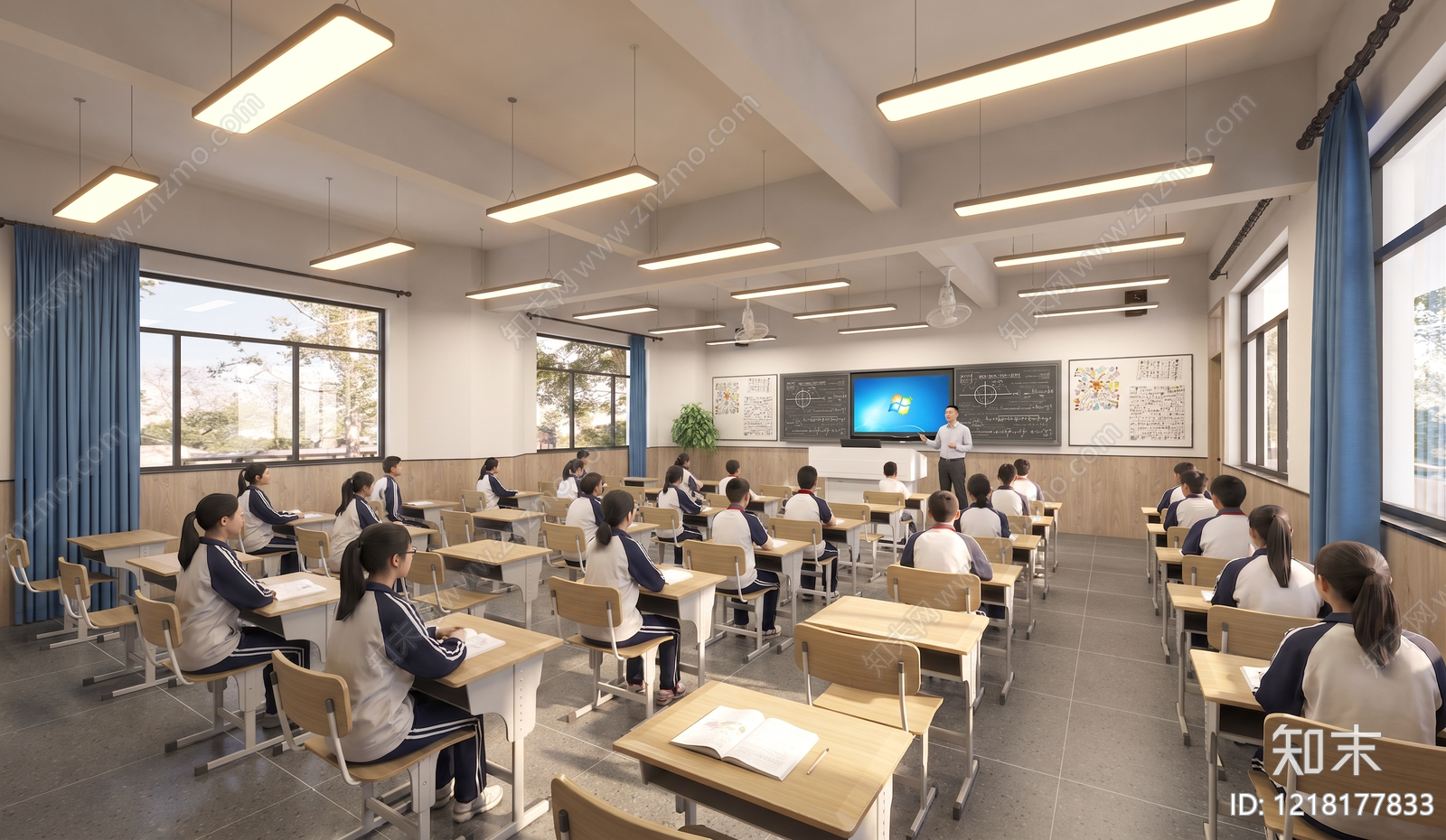 现代简约教室SU模型下载【ID:1218177833】