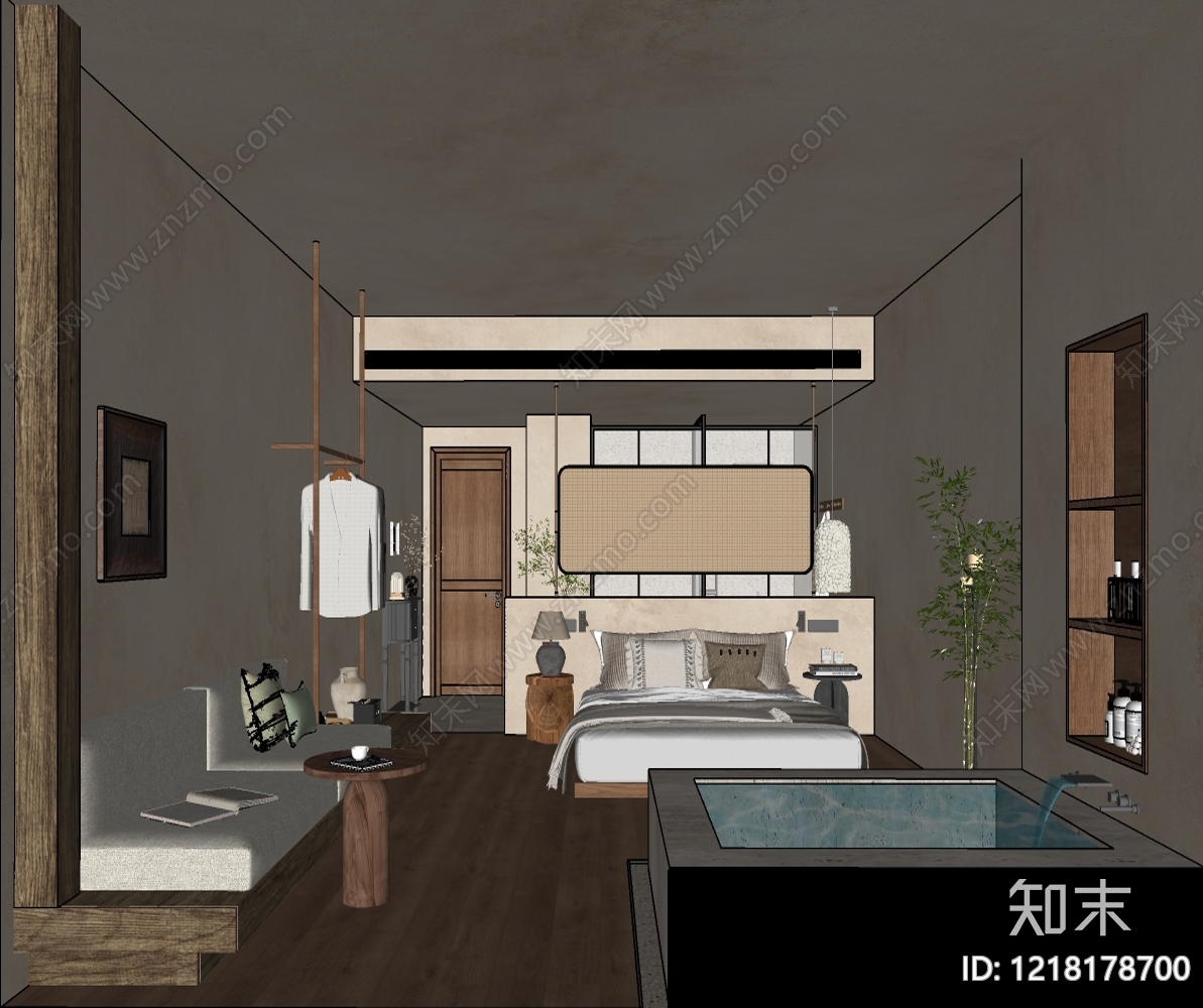 侘寂风民宿客房SU模型下载【ID:1218178700】