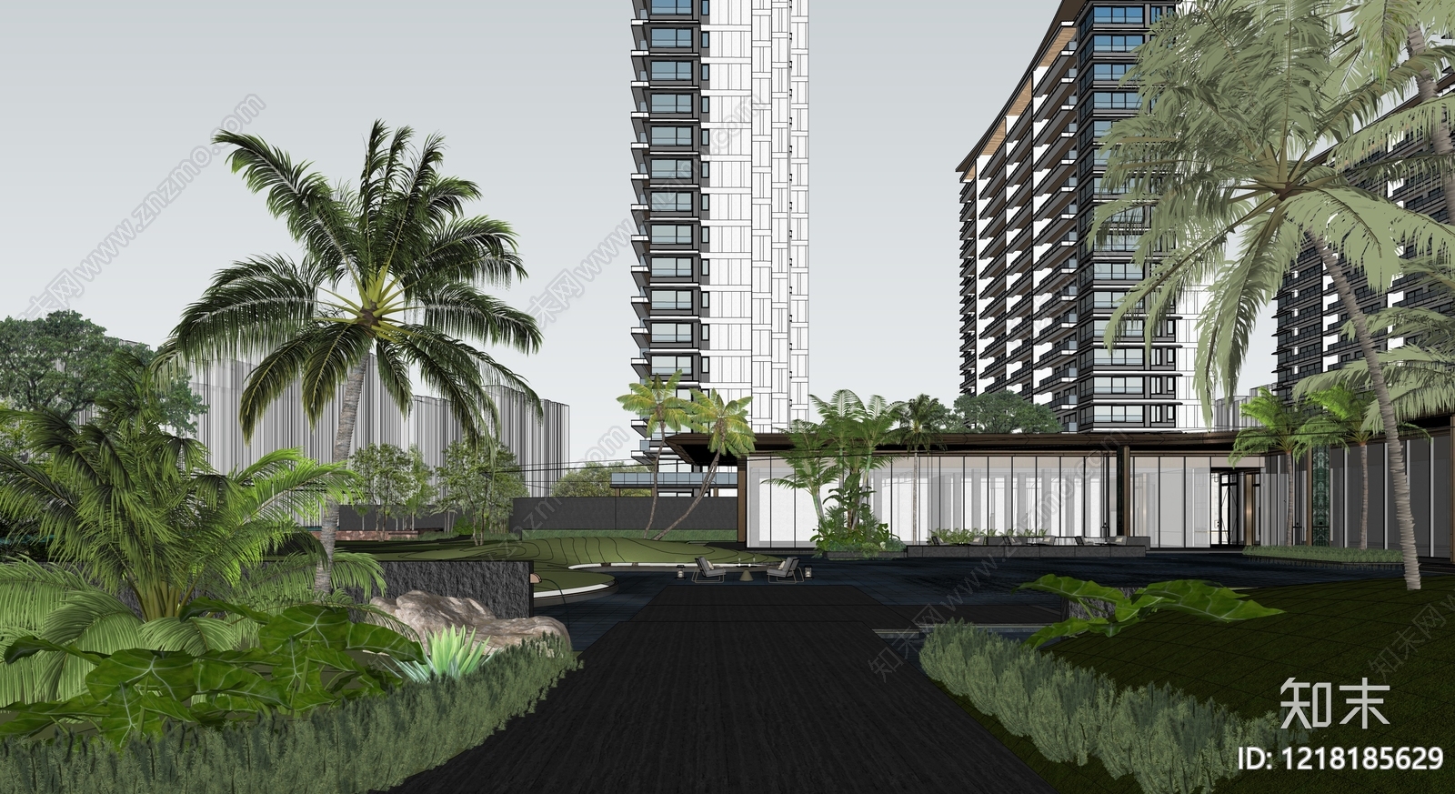 现代轻奢小高层住宅楼SU模型下载【ID:1218185629】