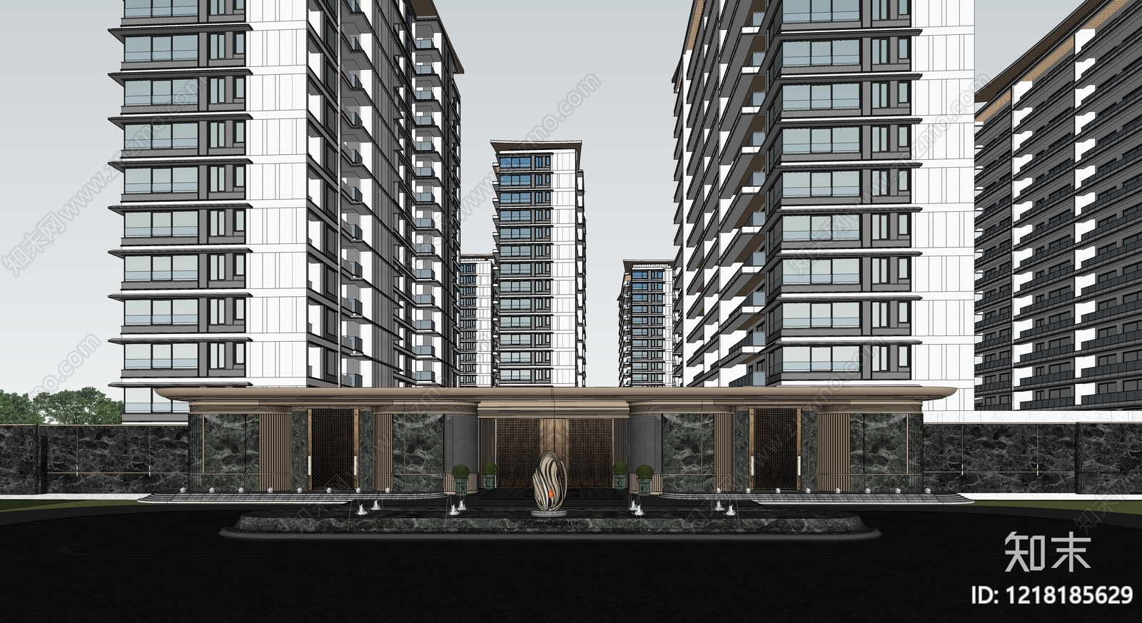 现代轻奢小高层住宅楼SU模型下载【ID:1218185629】