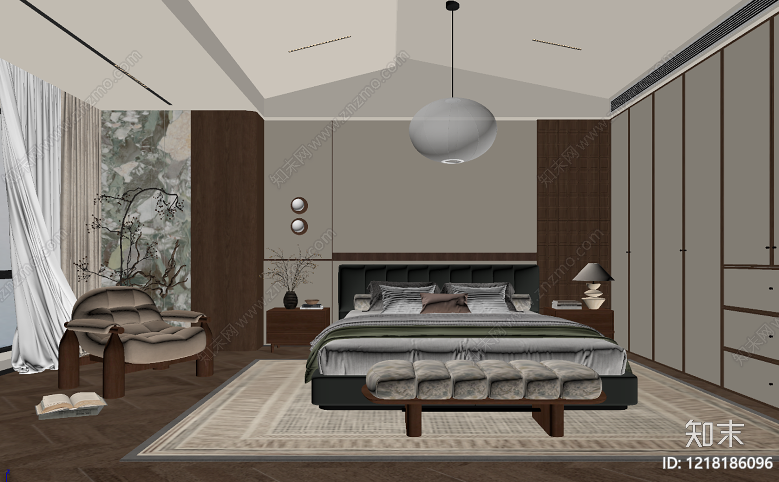新中式主卧3D模型下载【ID:1218186096】
