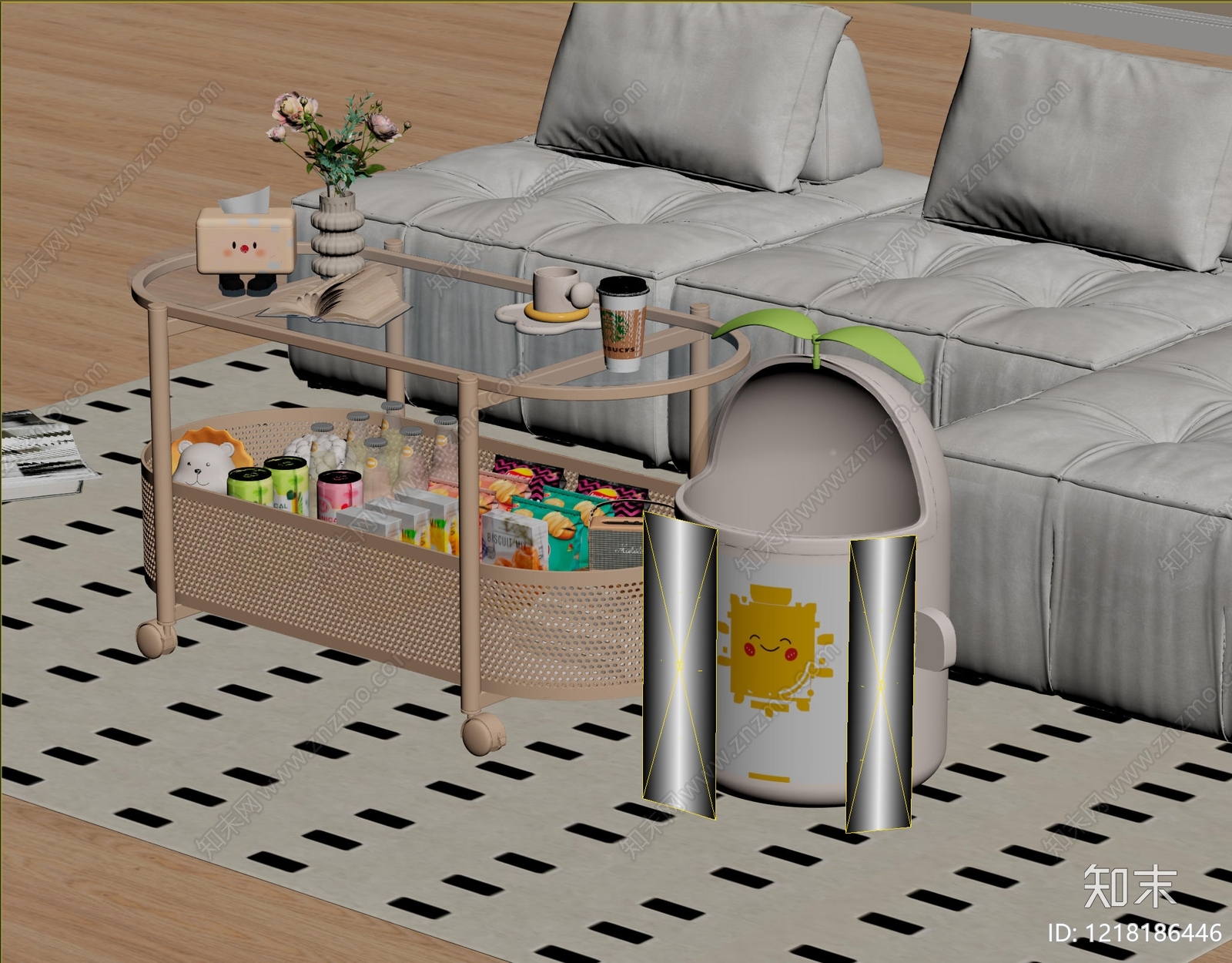 奶油风垃圾桶3D模型下载【ID:1218186446】