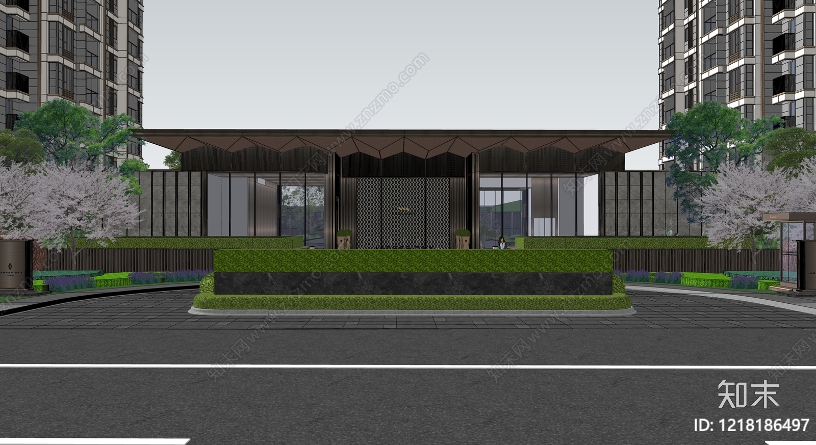 新中式售楼处建筑SU模型下载【ID:1218186497】