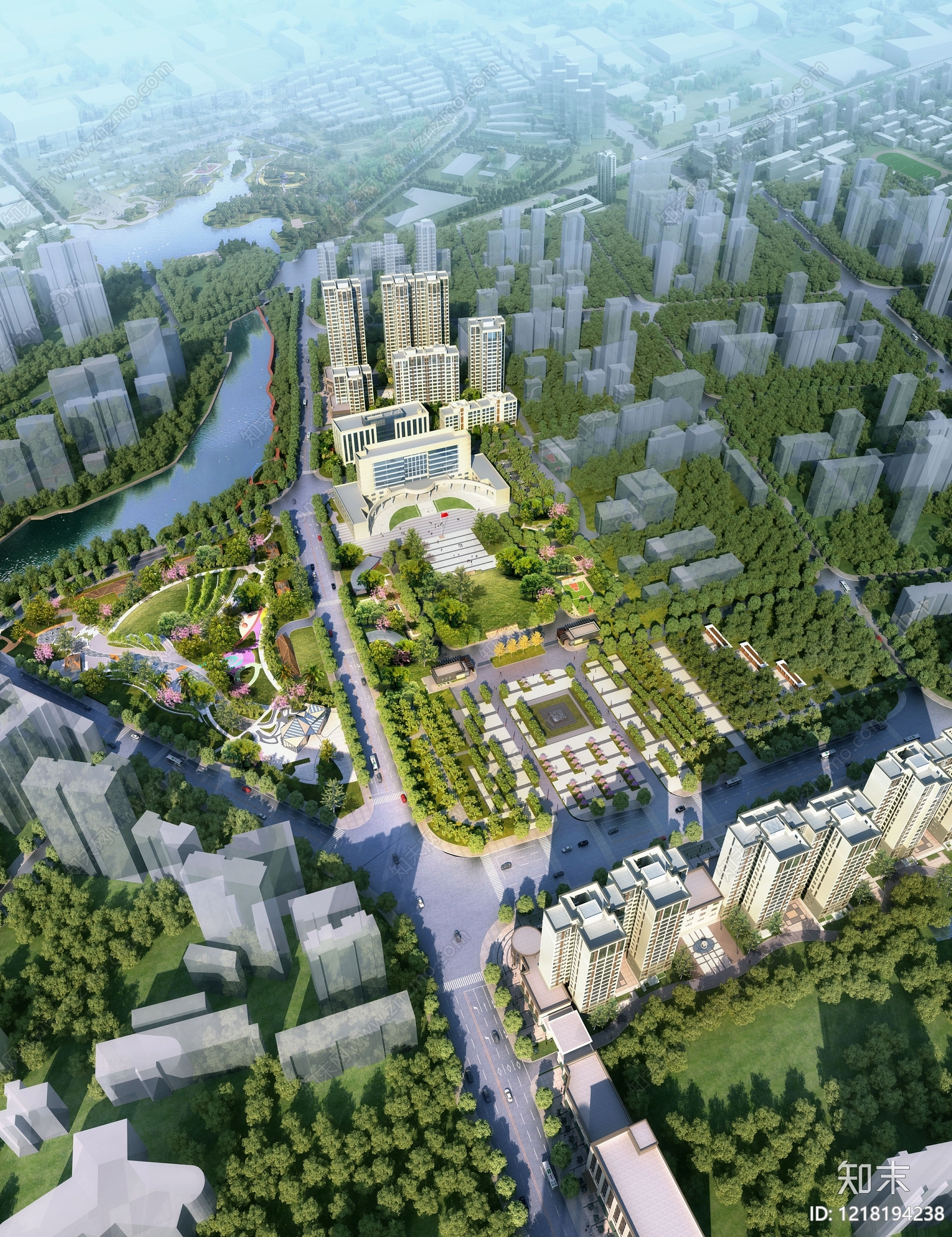 现代主义鸟瞰规划3D模型下载【ID:1218194238】