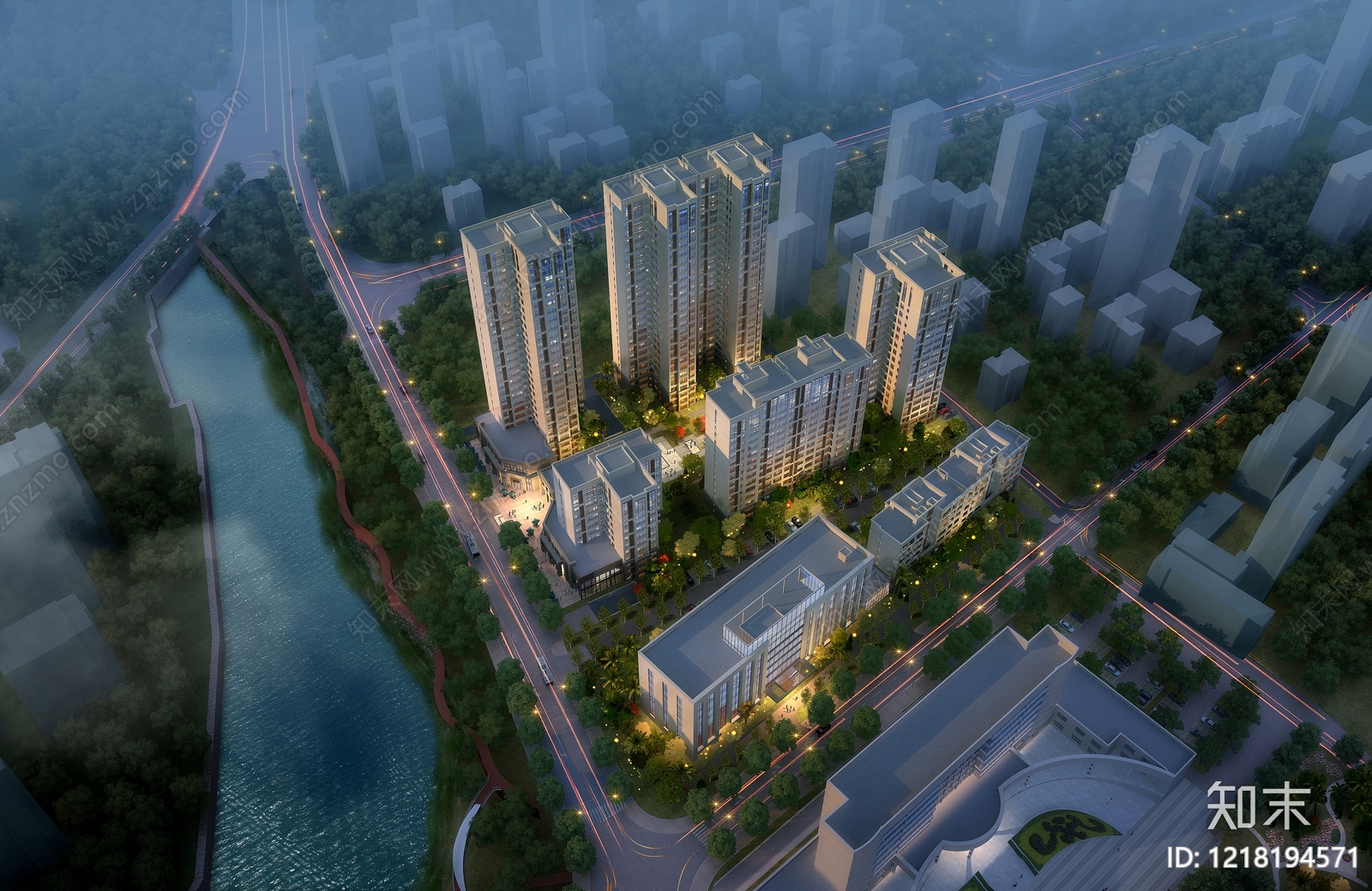 现代主义鸟瞰规划3D模型下载【ID:1218194571】