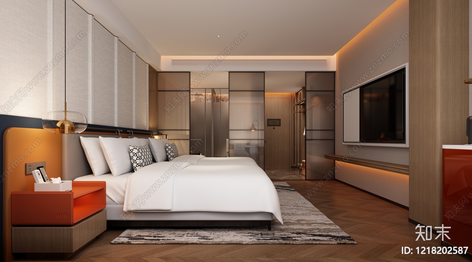 现代轻奢酒店客房3D模型下载【ID:1218202587】