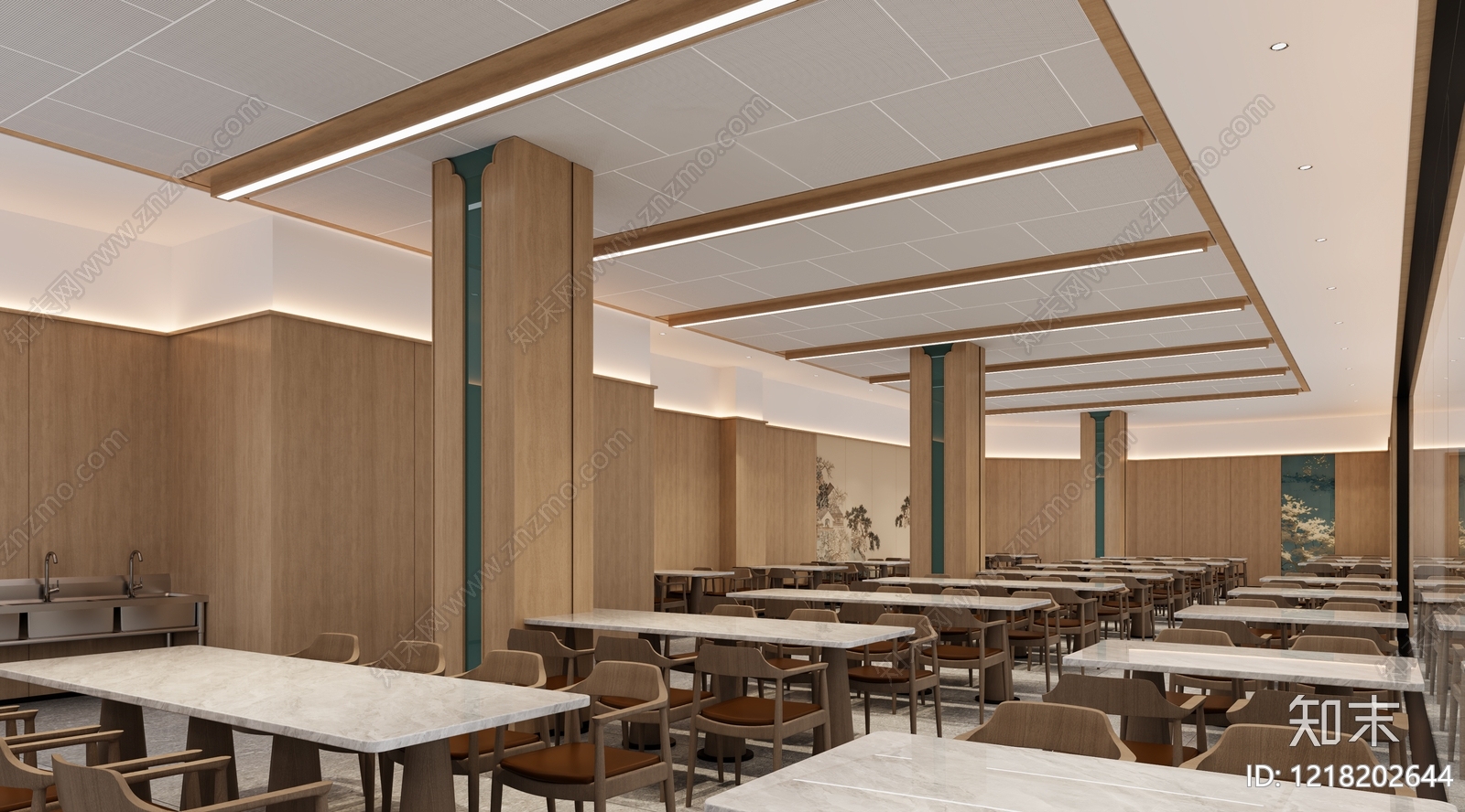 新中式学生食堂3D模型下载【ID:1218202644】