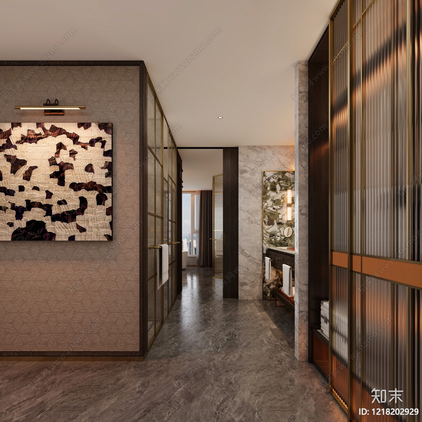新中式酒店客房3D模型下载【ID:1218202929】