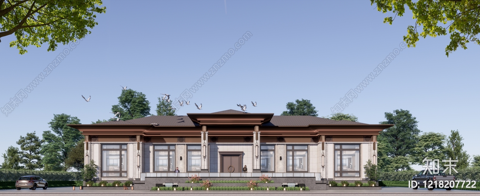 新中式售楼处建筑SU模型下载【ID:1218207722】