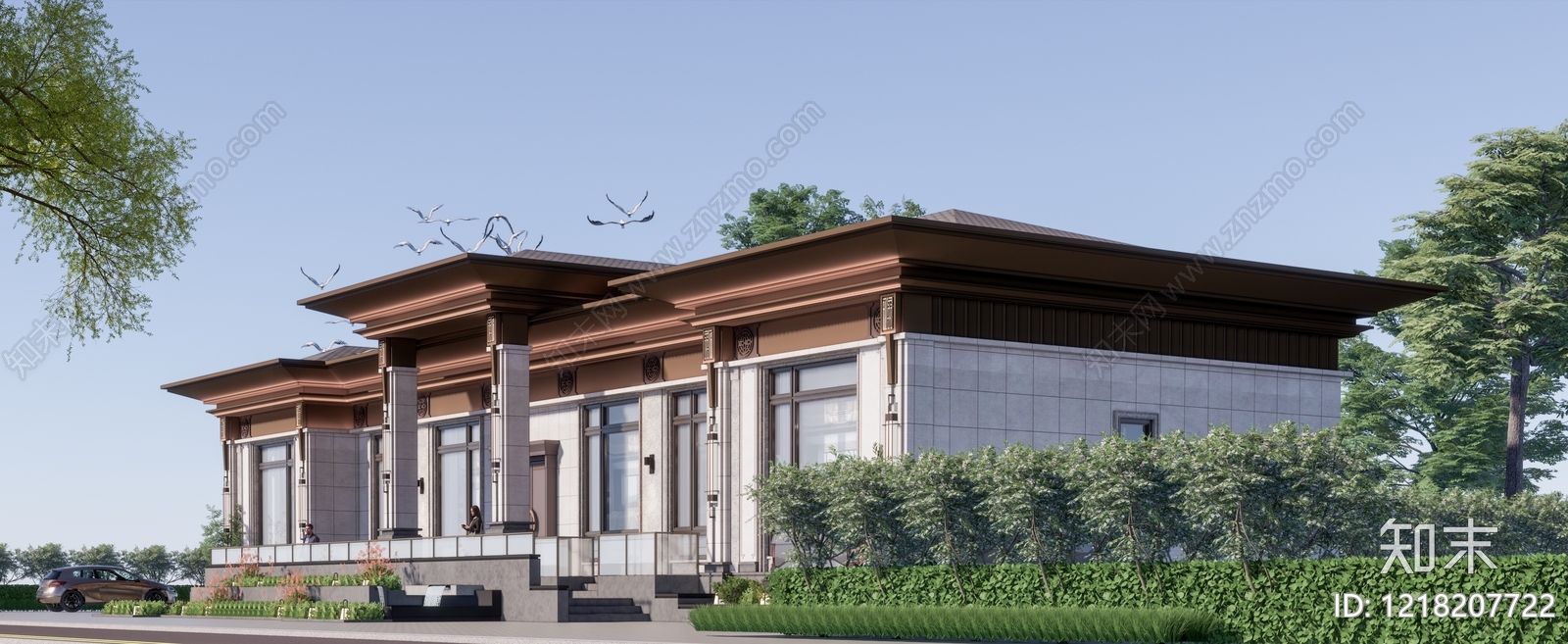 新中式售楼处建筑SU模型下载【ID:1218207722】