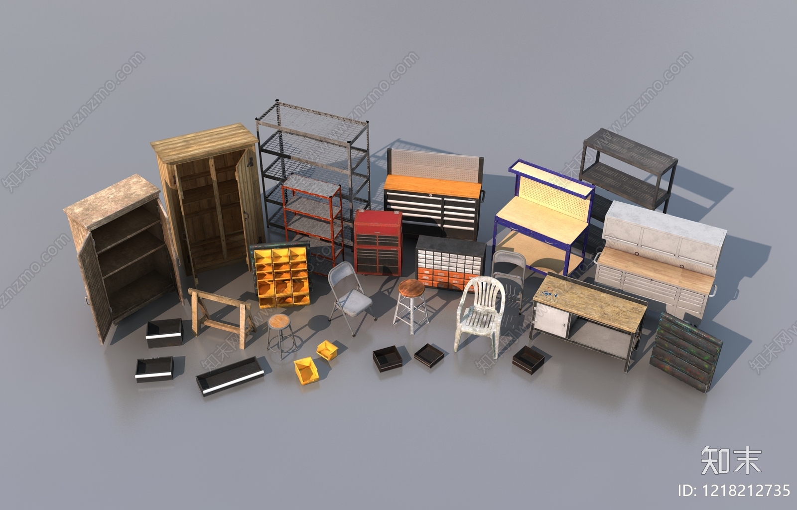复古工业风工作台3D模型下载【ID:1218212735】