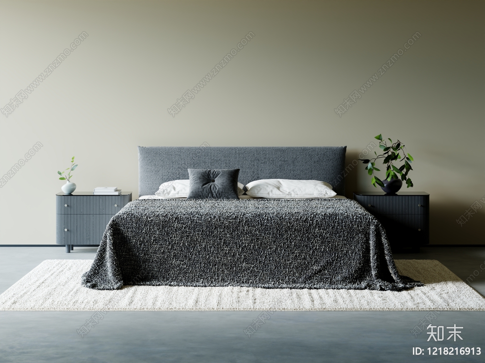 极简双人床SU模型下载【ID:1218216913】