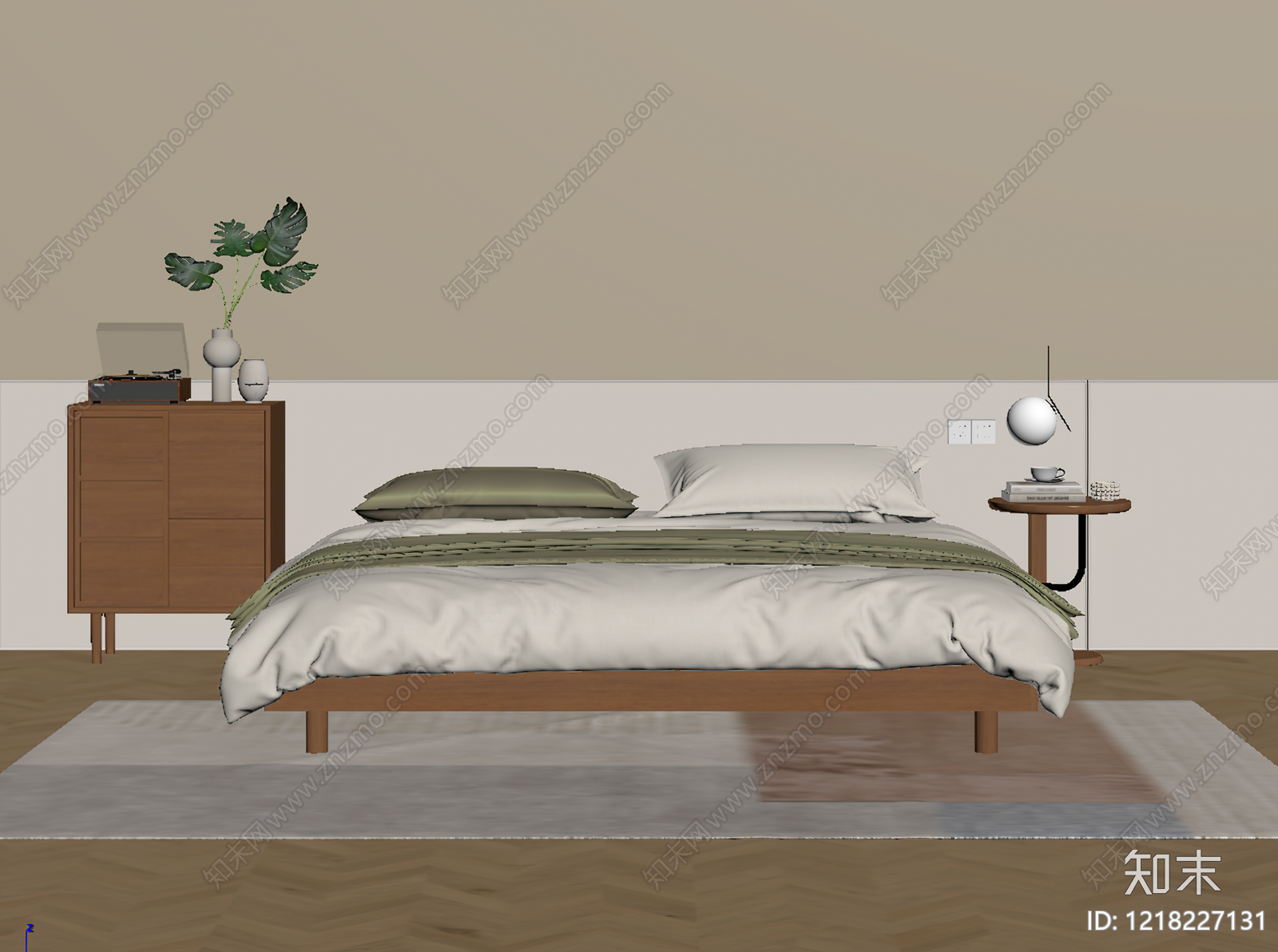 日式双人床SU模型下载【ID:1218227131】