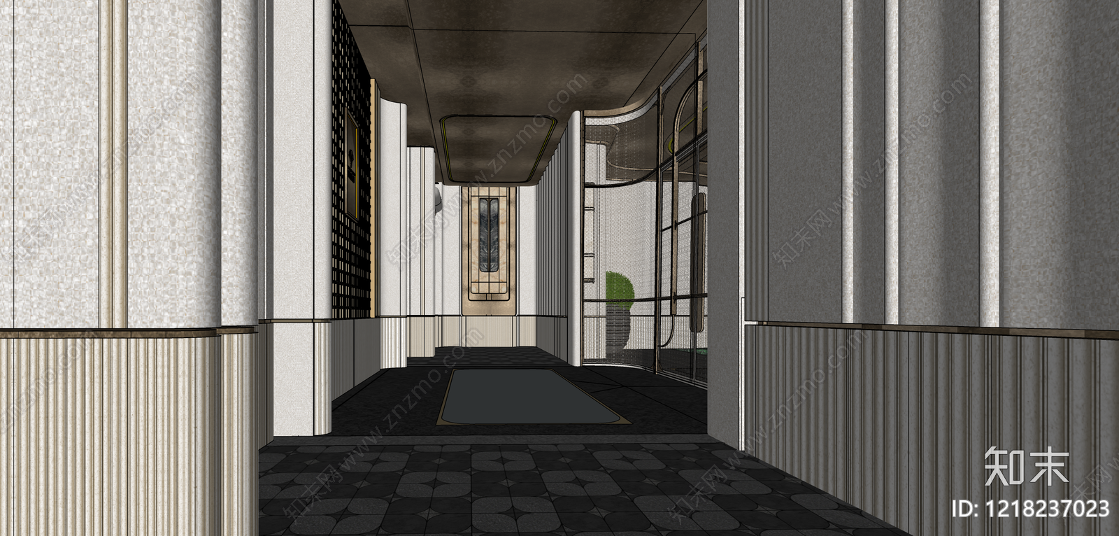 新中式售楼处建筑SU模型下载【ID:1218237023】