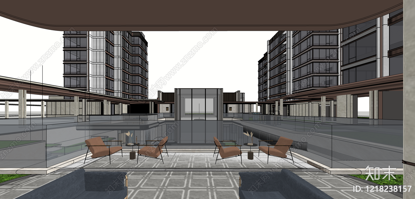 现代主义售楼处建筑SU模型下载【ID:1218238157】