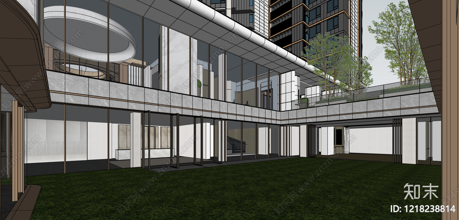 现代简约售楼处建筑SU模型下载【ID:1218238814】