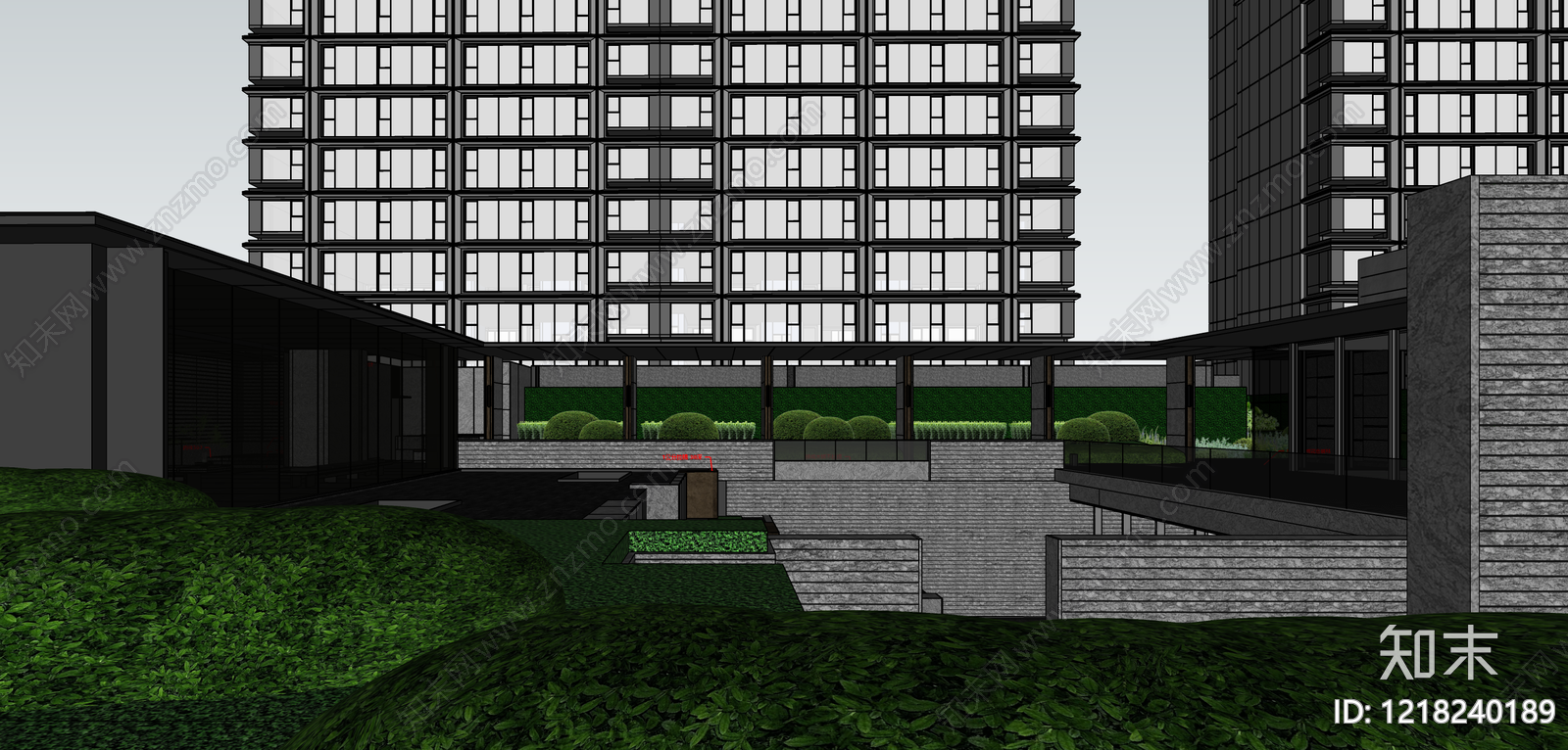 现代简约售楼处建筑SU模型下载【ID:1218240189】