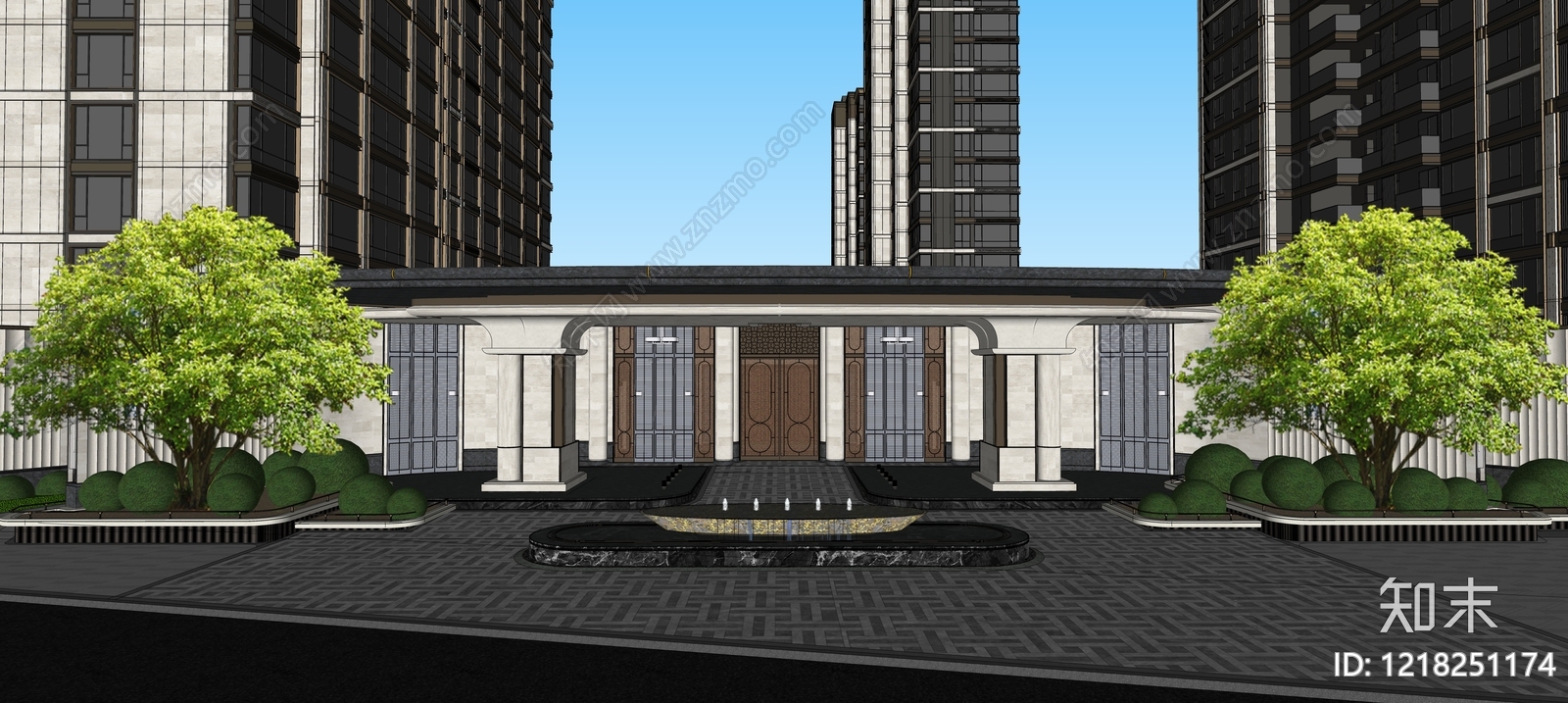 新中式入口大门SU模型下载【ID:1218251174】
