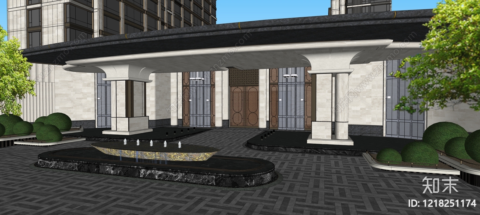新中式入口大门SU模型下载【ID:1218251174】