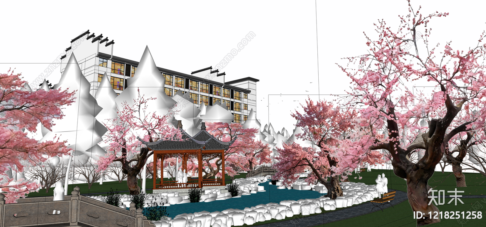 新中式景观乡村公园SU模型下载【ID:1218251258】