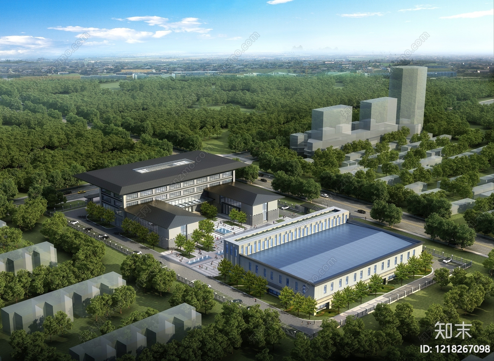 新中式科研办公楼3D模型下载【ID:1218267098】