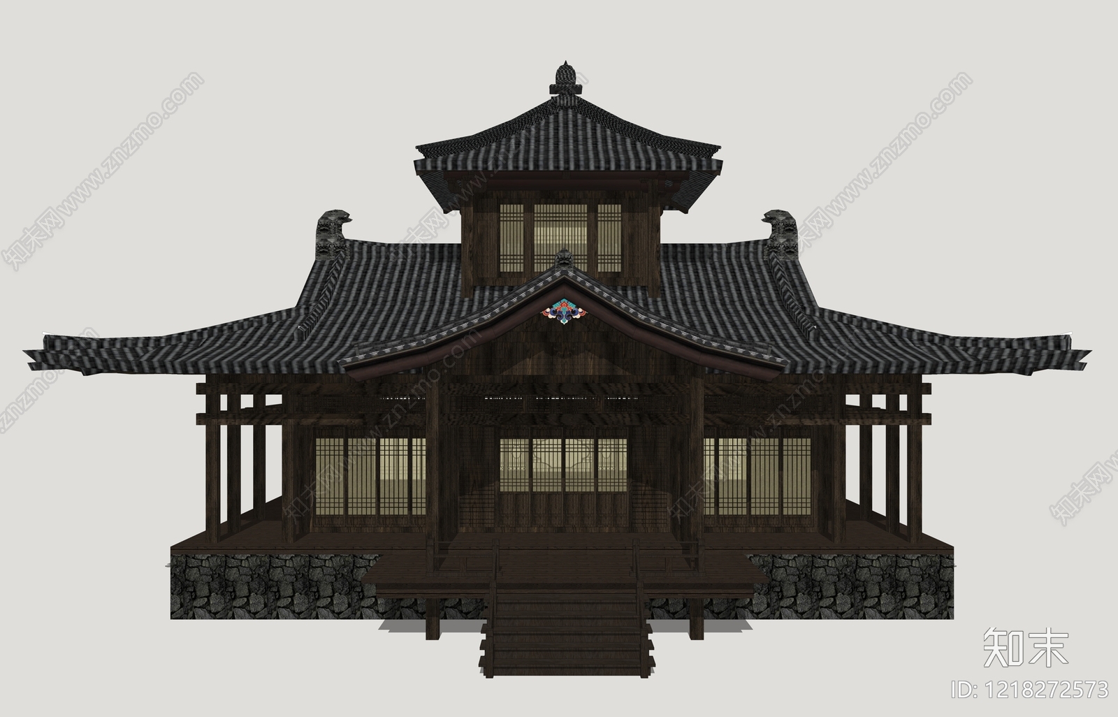 中式寺庙建筑SU模型下载【ID:1218272573】