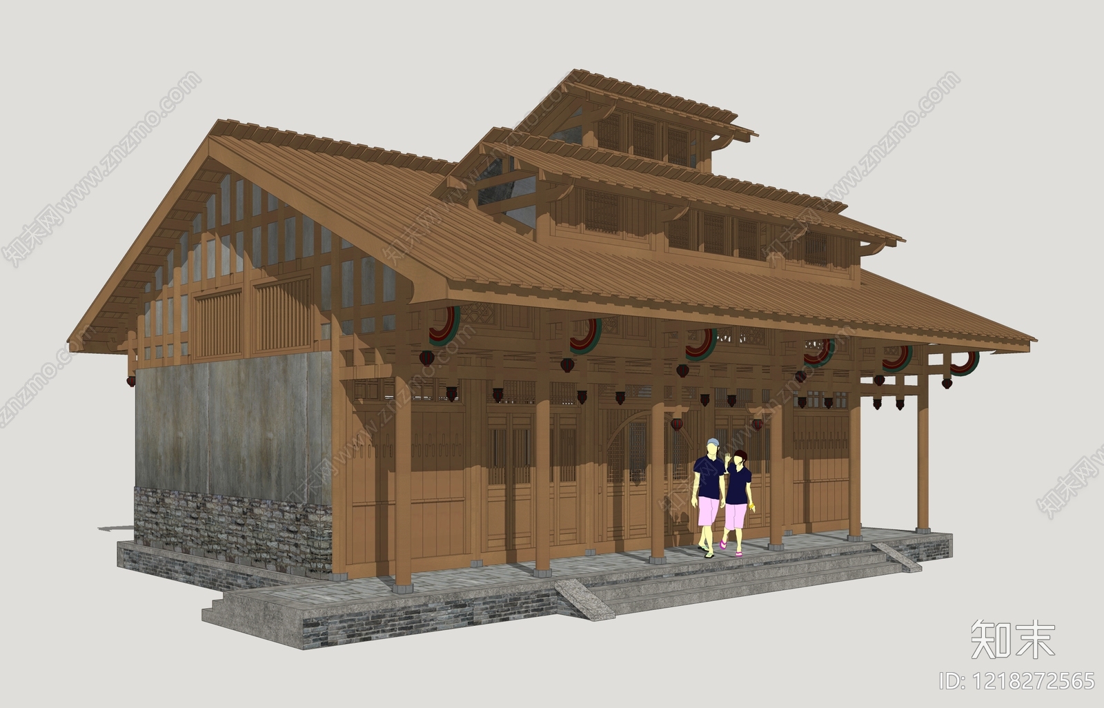 新中式民宿建筑SU模型下载【ID:1218272565】