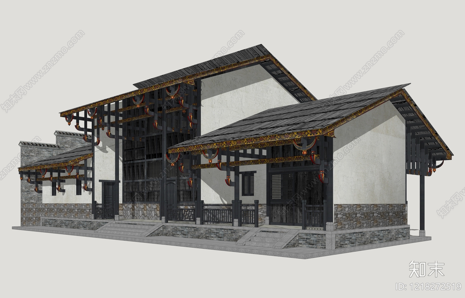 新中式乡村民房SU模型下载【ID:1218272519】