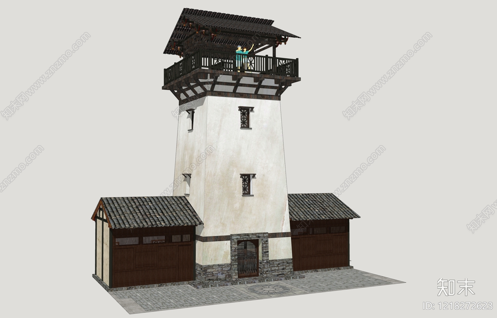 新中式风格建筑SU模型下载【ID:1218272623】