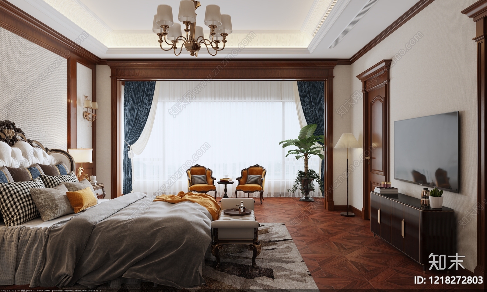 美式主卧3D模型下载【ID:1218272803】