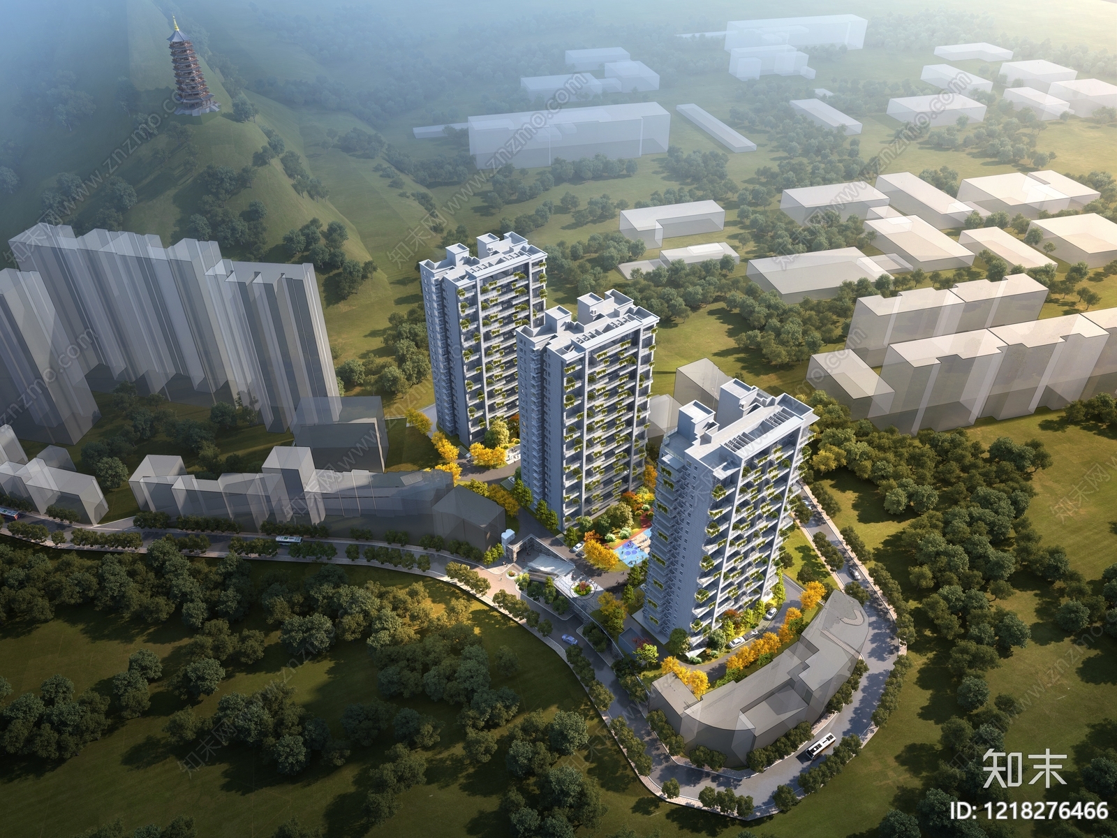 现代主义小高层住宅楼3D模型下载【ID:1218276466】