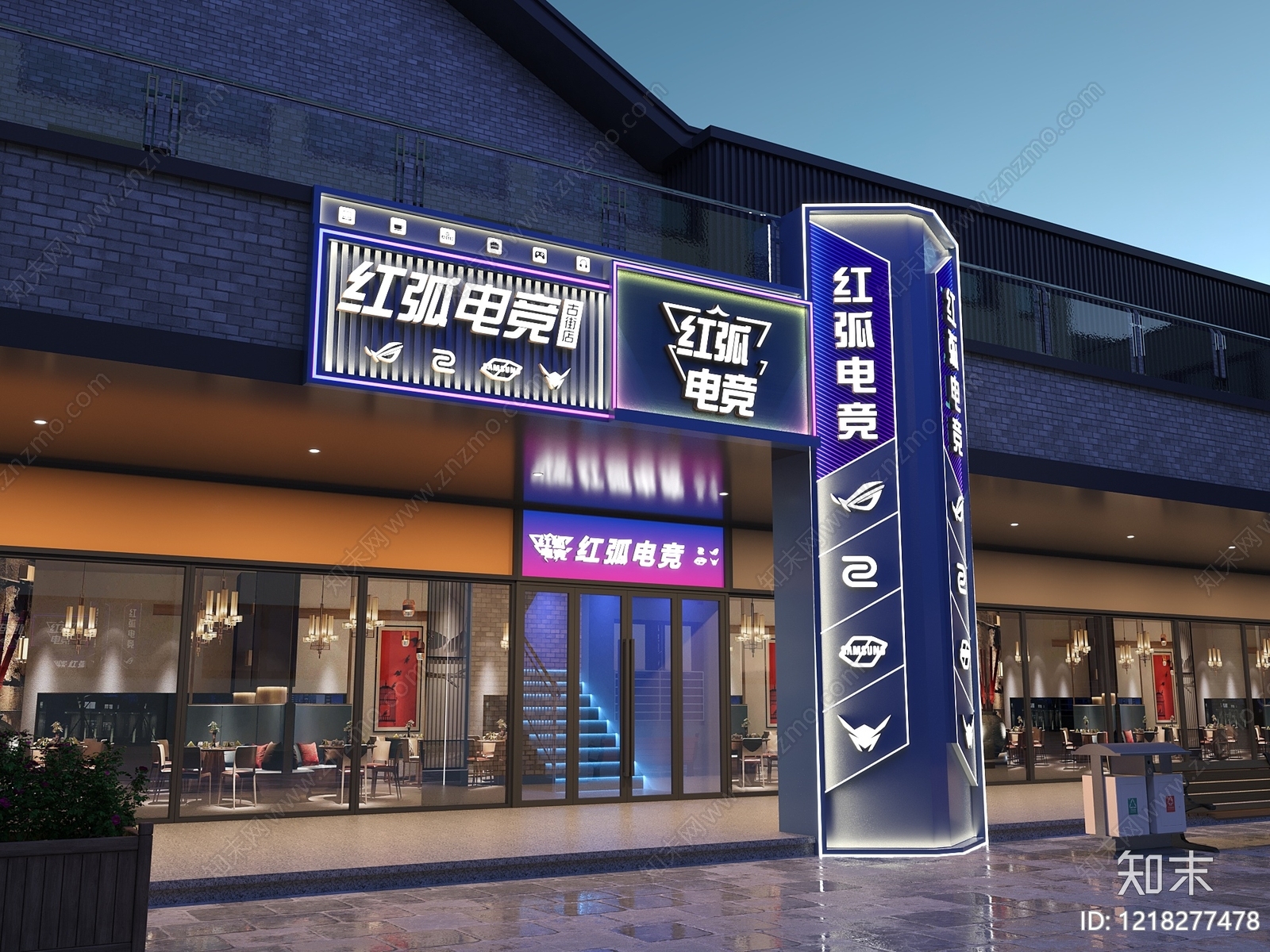 赛博朋克风网吧网咖3D模型渲染效果图