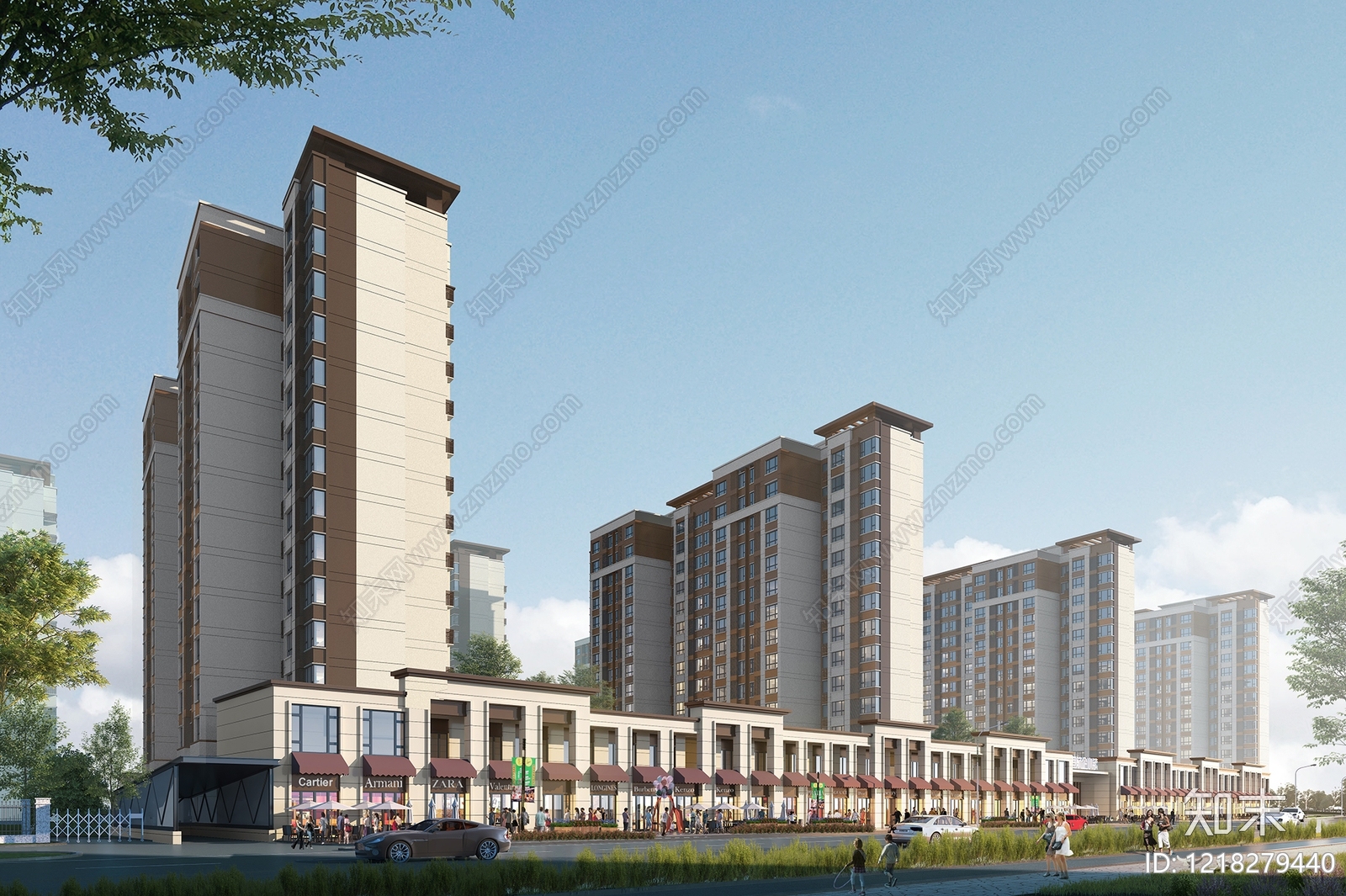新中式小高层住宅楼3D模型下载【ID:1218279440】