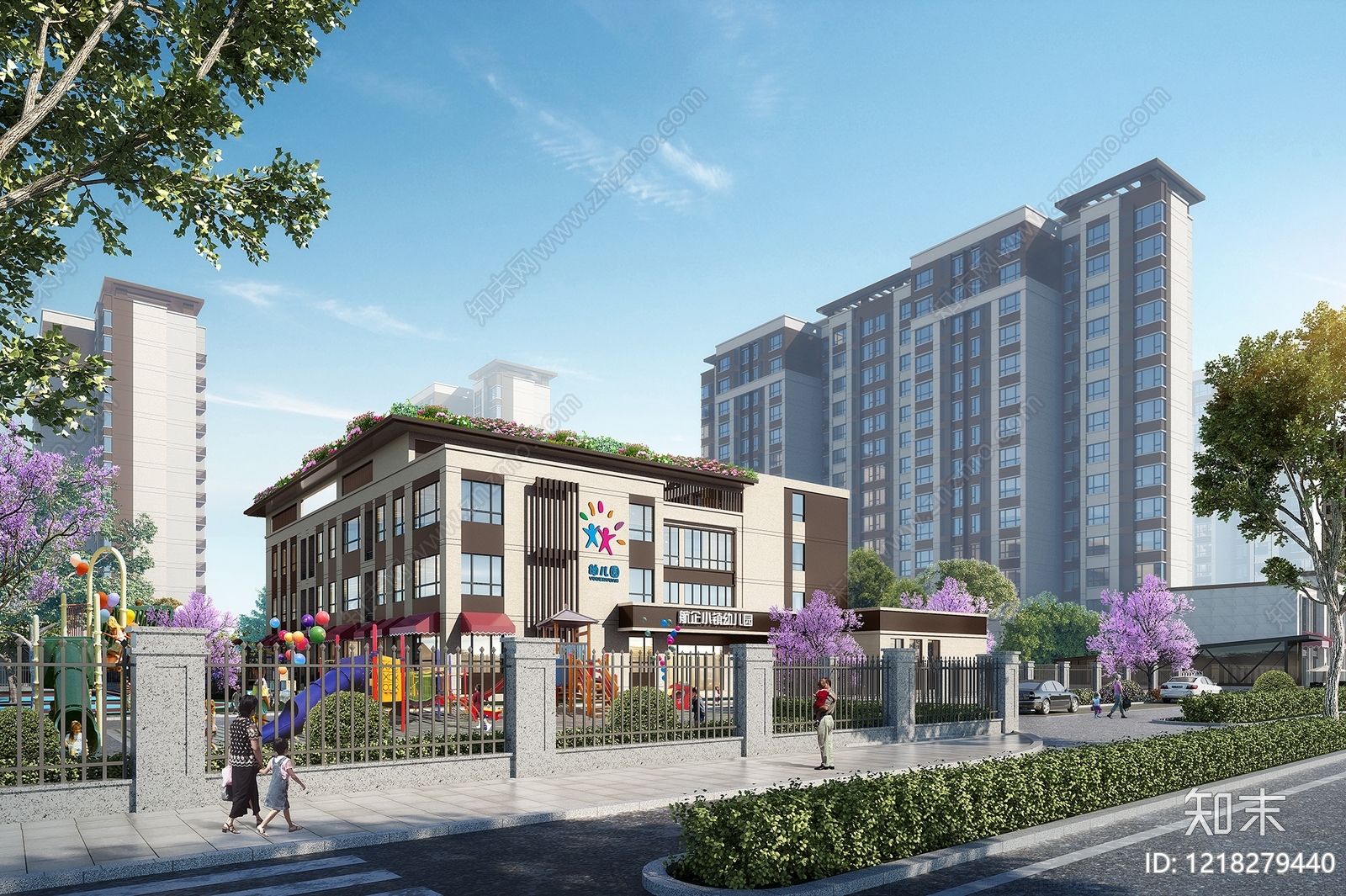 新中式小高层住宅楼3D模型下载【ID:1218279440】